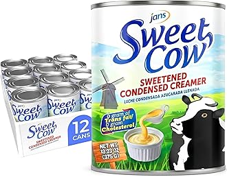 Jans Sweet Cow Condensed Milk (375g, Pack of 12) Sweetened Condensed Milk Canned Creamer for Baking, Leche Condensada