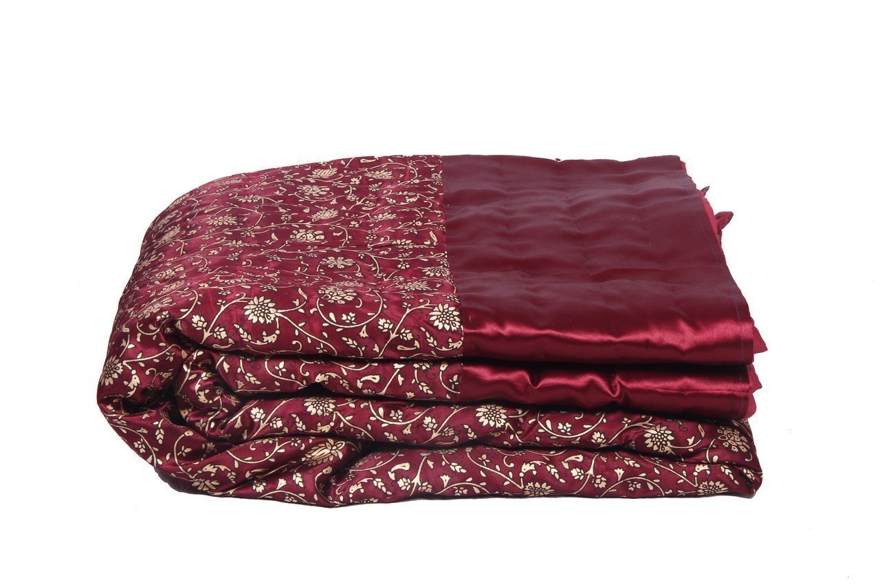 SVT Double Bed Size Jaipuri Silk AC Quilt Razai Blanket, Dohar With Gold Prints – Comforter for Winter, Double Bed AC Comforter