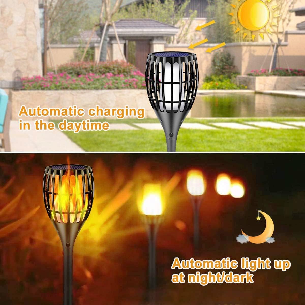 YUJENY Solar Torch Lights Upgraded, Waterproof Landscape Garden Pathway Light with Vivid Dancing Flickering Flames, with Auto On/Off Dusk to Dawn, for Garden Patio Yard and Backyard Decor