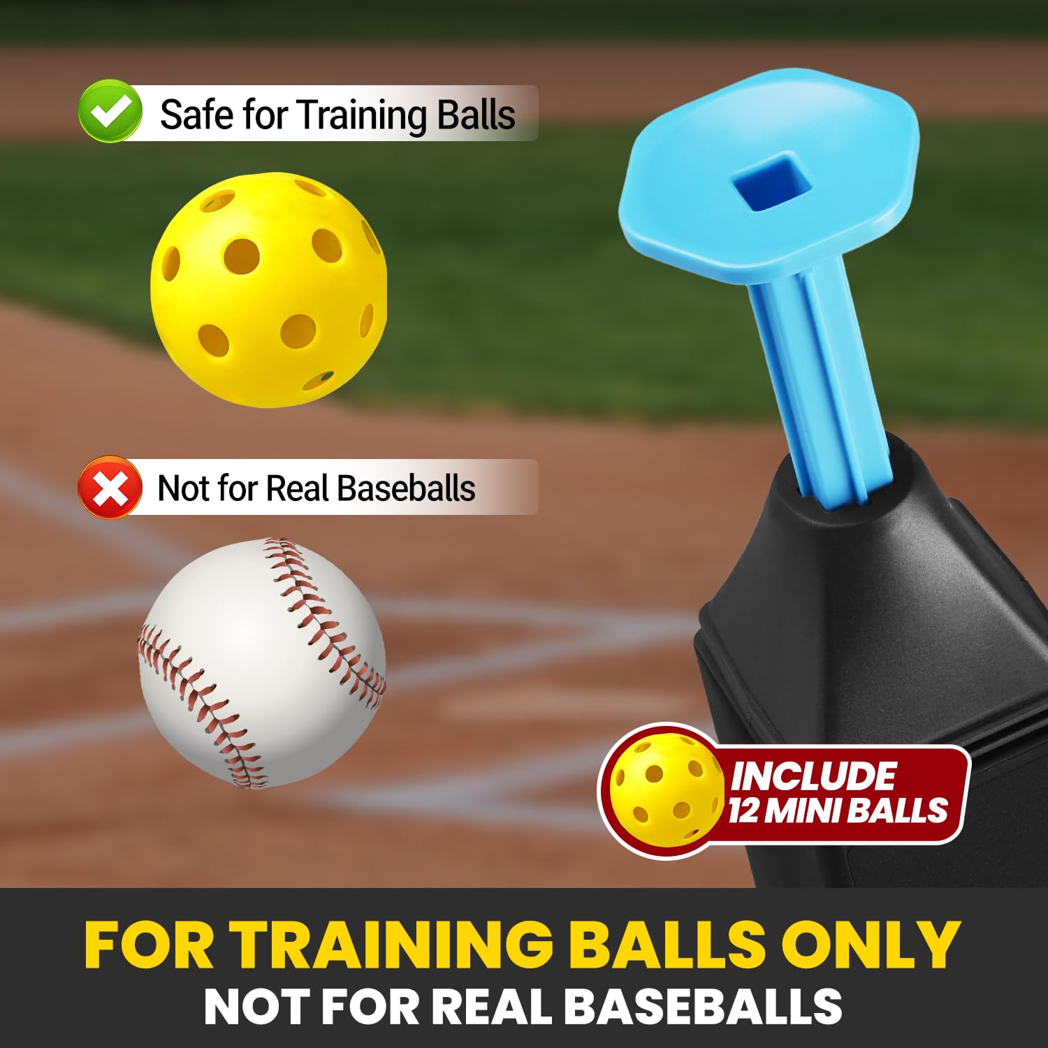 Machine à lancer portable pour baseball et softball, hauteur jusqu'à 101,6 cm avec 12 balles pour la pratique du swing sans lanceur, frappe, équipement d'entraînement de baseball
