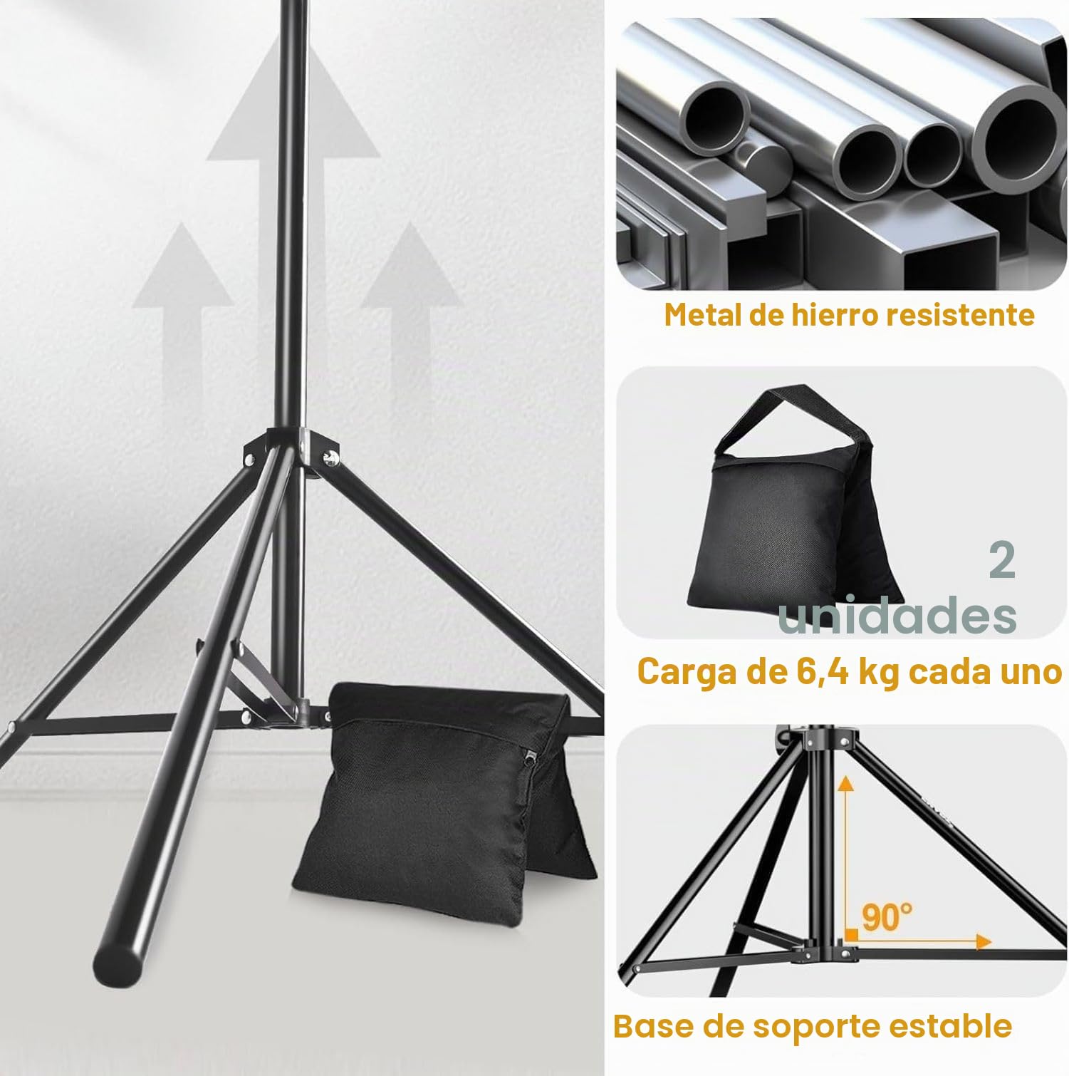 EMART Soporte de Fondo para Fotografía, 2,6 m x 3 m Ajustable Sistema de Fondo Fotográfico con 2 Bolsas Arena para Retrato, Fotografico de Productos y Grabación de Video