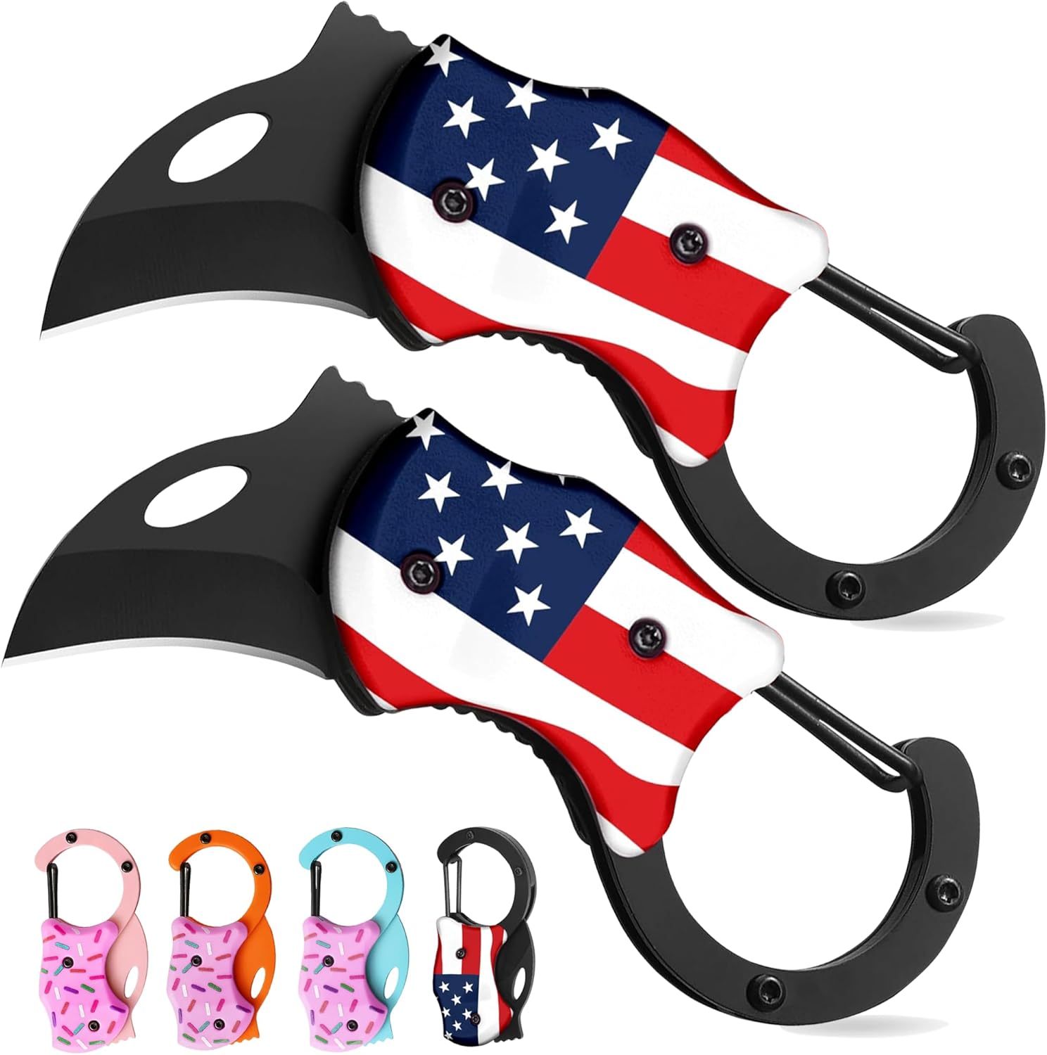 2 Pack Cute Donut Pocket Knife, 1.34” Blade EDC Folding Knife for Women Men, Small Portable Everyday Carry, Ideal Gifts for Mom Wife Her Him, Christmas Stocking Stuffers (Blue Pink)
