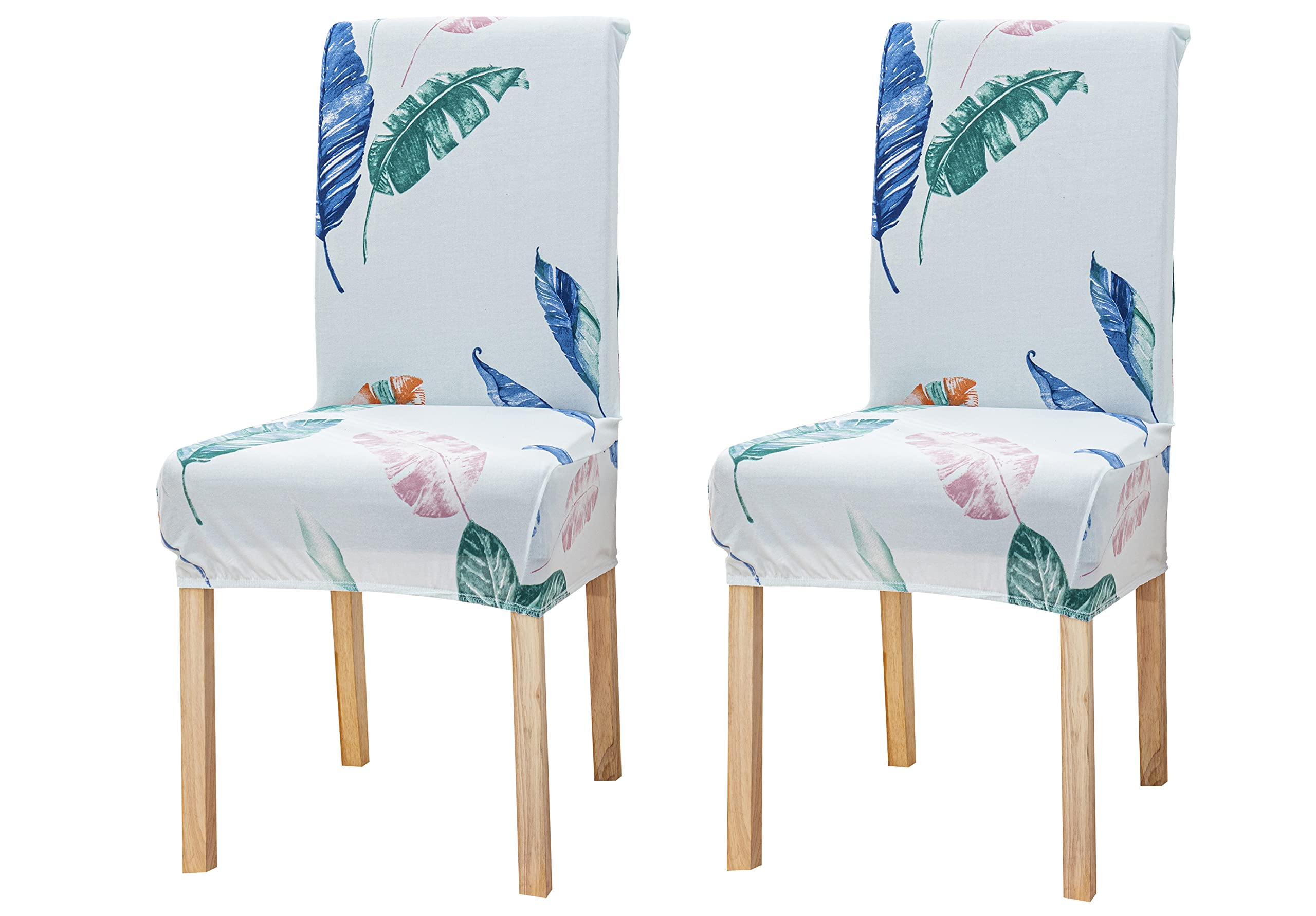 House of Quirk Elastic Chair Cover Stretch Removable Washable Short Dining Chair Cover Protector Seat Slipcover (Pack 2, Light Blue Tropical), Polyester-image-11