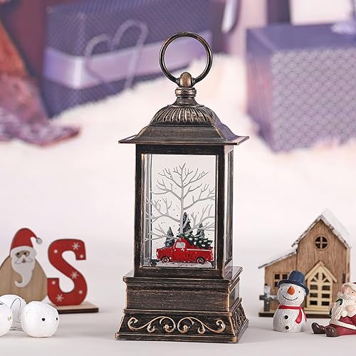 Miniatura 48 de Decoraciones de globos de nieve de otoño, linterna de gnomo con purpurina con temporizador de 6 horas, decoración iluminada alimentada por