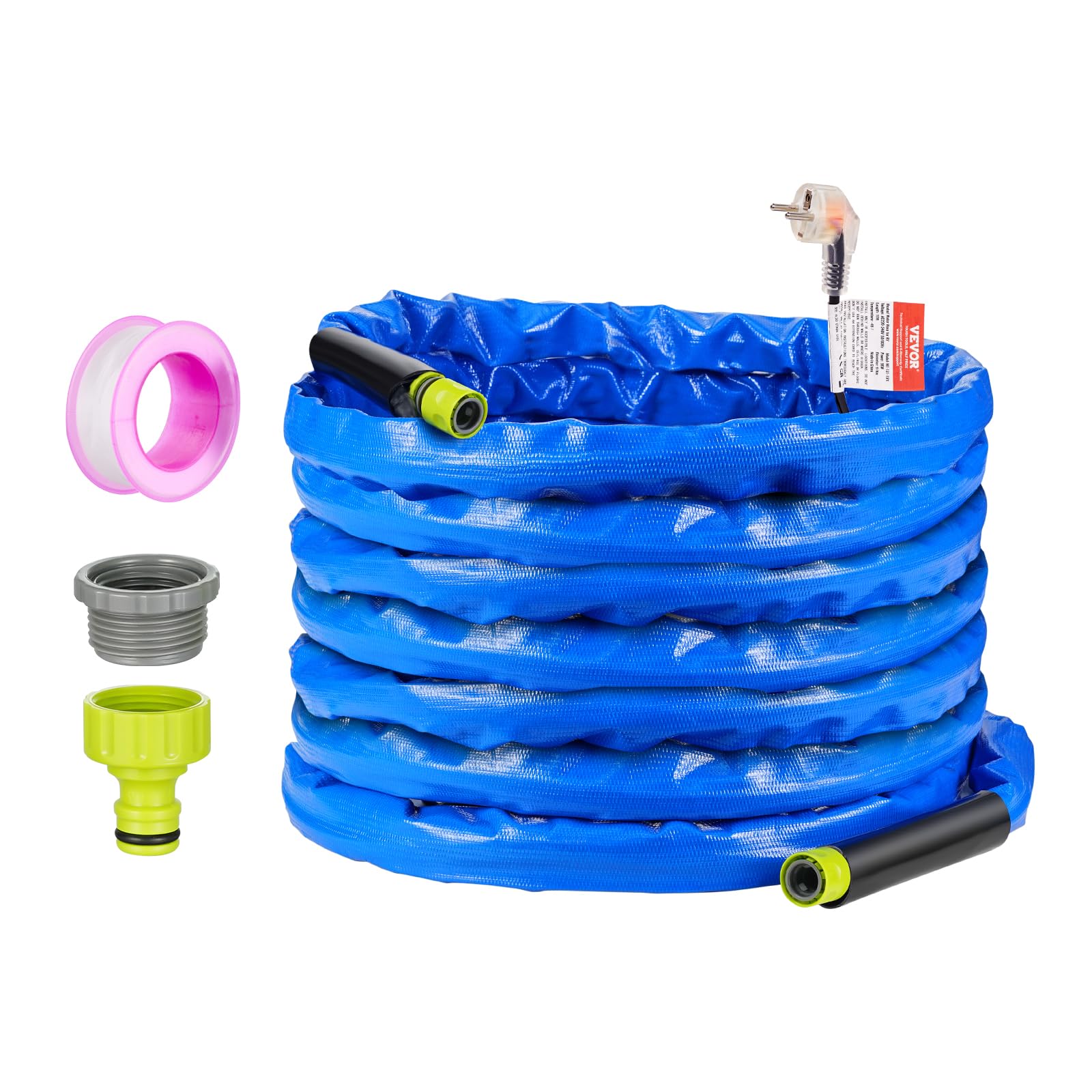 VEVOR Tuyau d'Eau Chauffant pour Camping-car 15,2 m, Tuyau d'Eau Potable Antigel jusqu'à -42,7 ℃, avec Couvercle Ondulé, Autorégulation Automatique, Diamètre Intérieur de 16 mm, sans Plomb ni BPA