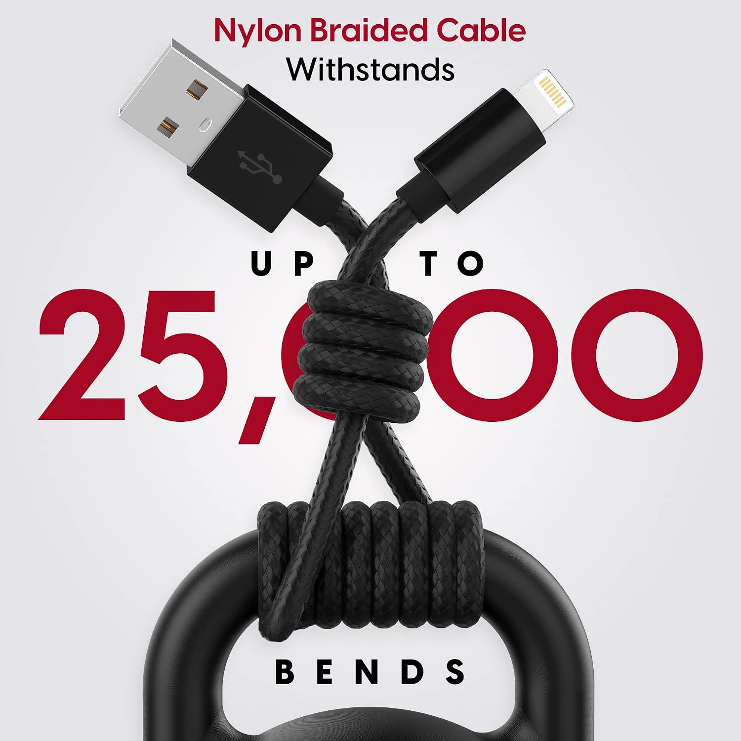TALK WORKS iPhone Charger Lightning Cable 10ft Long Braided Heavy Duty Cord MFI Certified for Apple iPhone 13, 12, 11 Pro/Max/Mini, XR, XS/Max, X, 8, 7, 6, 5, SE, iPad, AirPods, Watch - Black