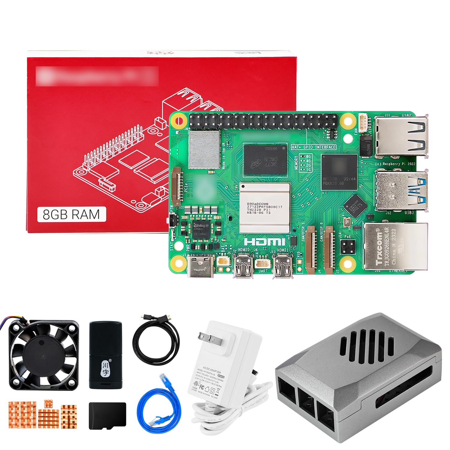 Yahboom Pi 5 8GB Starter Kit with 27W 5.1V/5A Power Adapter Heat Sink and ABS Case Provide Openclaw Deployment (Pi5 8GB, Classic Basic Kit)