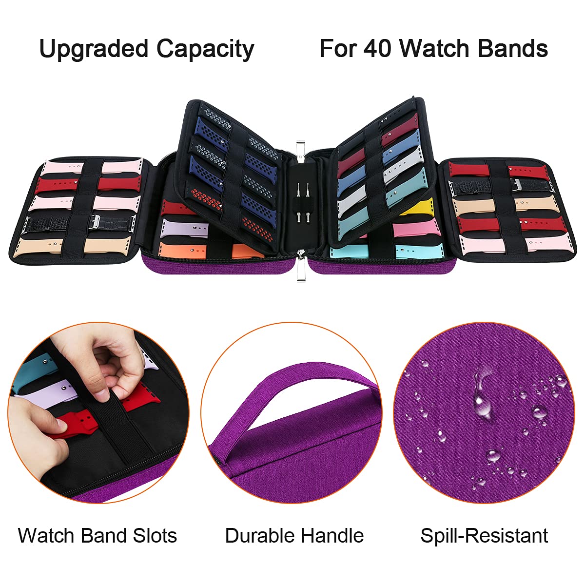Bolsa de Organizador de Correa de Reloj, Caja de Almacenamiento de Correa de Reloj Caber 40 Bandas de Reloj, Estuche Bolsa para Correa de Smartwatch para Cable, Alfiler