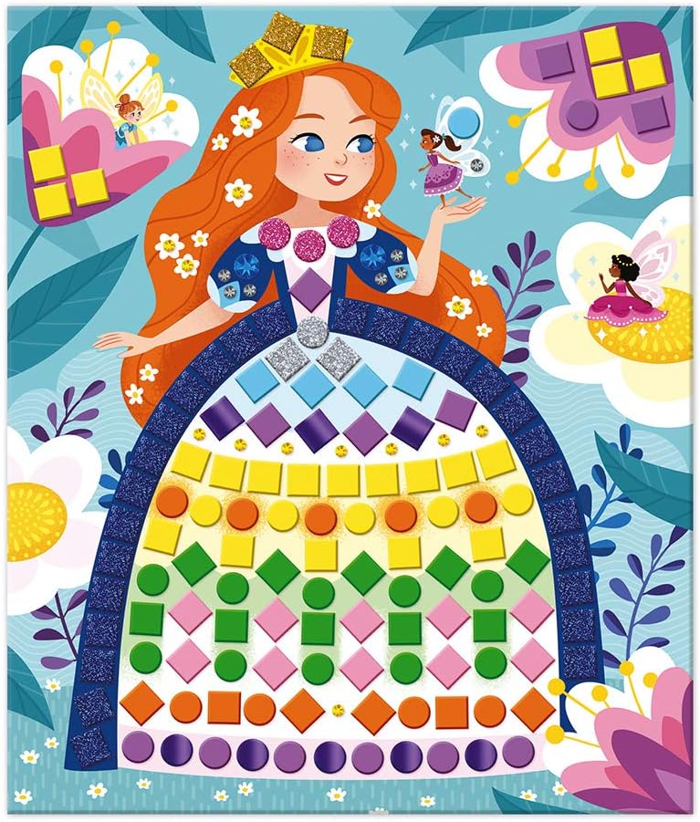 Janod - Princess and Fairies Mosaic Set - Les Ateliers du Calme - Creative Leisure Kit for Children - Fine Motor Skills and Concentration Learning - from 5 Years, J07962, Colorful