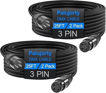 25 FT 3 Pin DMX Lighting 2 Pack Cable for Stage Lighting DJ Lights & Controller