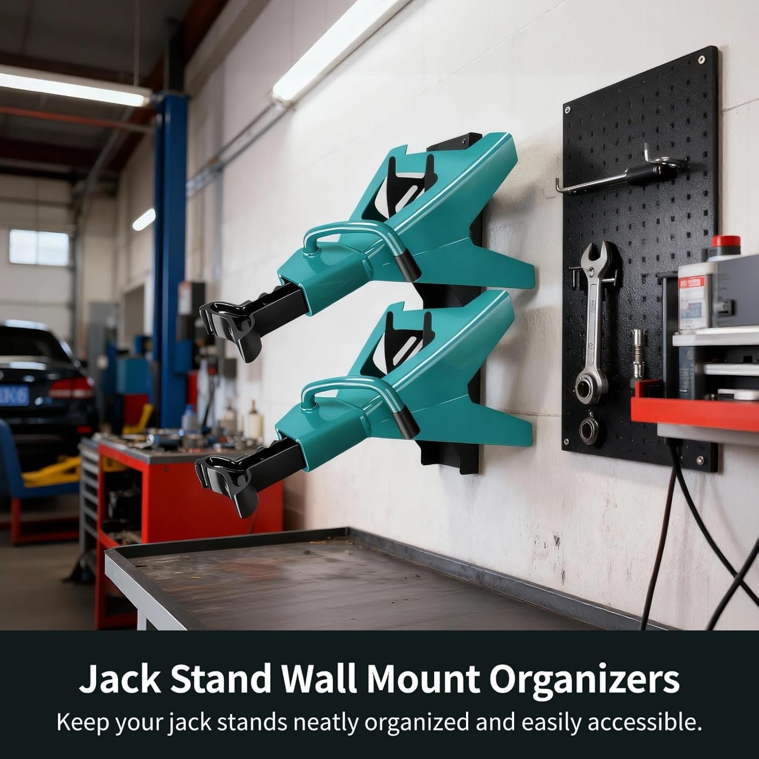 OMISTAR 2 Pcs Jack Stand Wall Mount Organizers, Heavy Duty Jack Stand Holders, Solid Steel Vertical Storage Racks, Car Tower Trailer Accessories for Garage, Fit 2 & 3 Ton Jack Stands