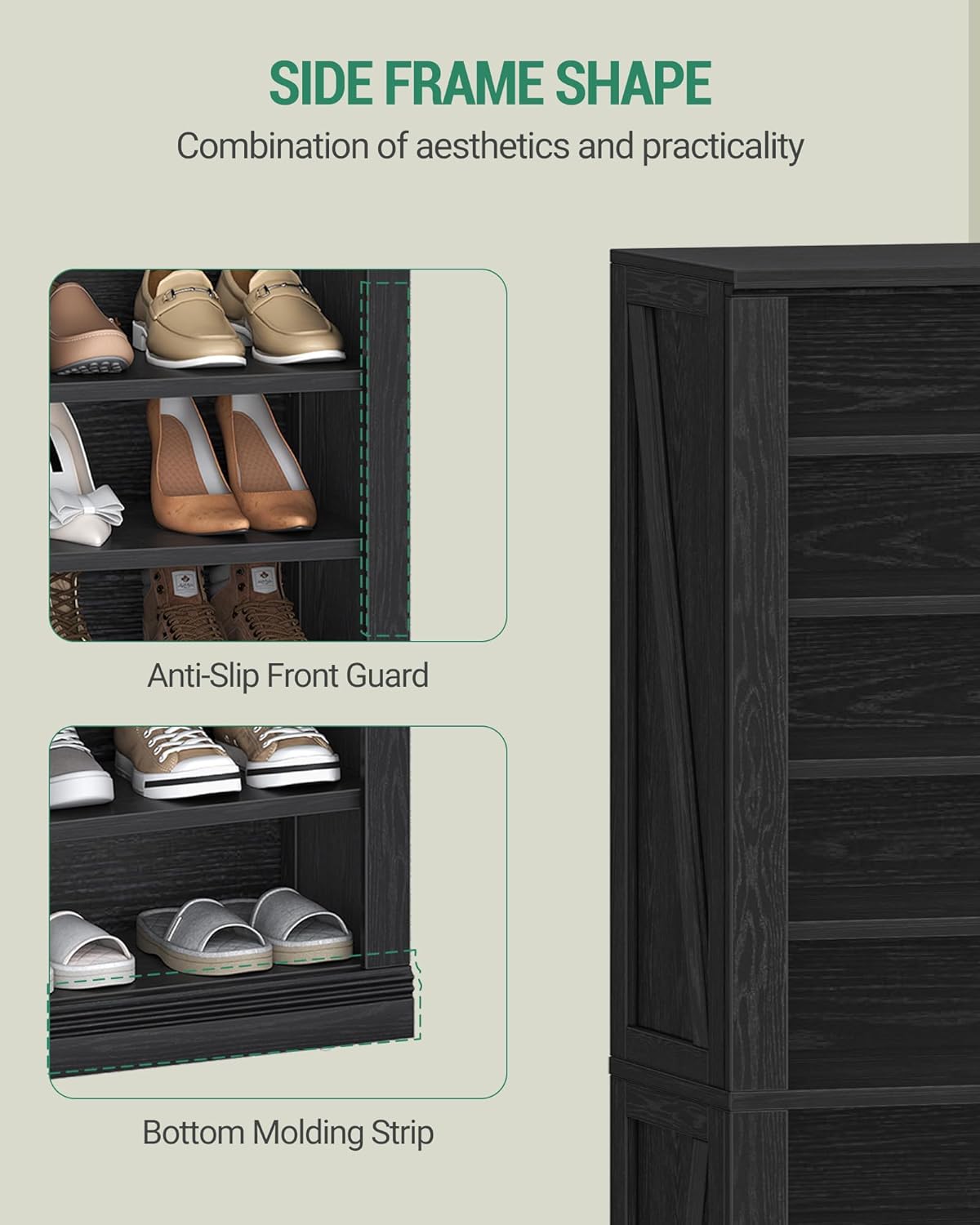 Hzuaneri Shoe Storage Cabinet, 10 Tiers Freestanding Shoe Cabinets, Wooden Shoes Rack with Cubby, 36-40 Pairs, Farmhouse Tall Shoes Cubby Organizer for Entryway, Living Room, Black SR59204X