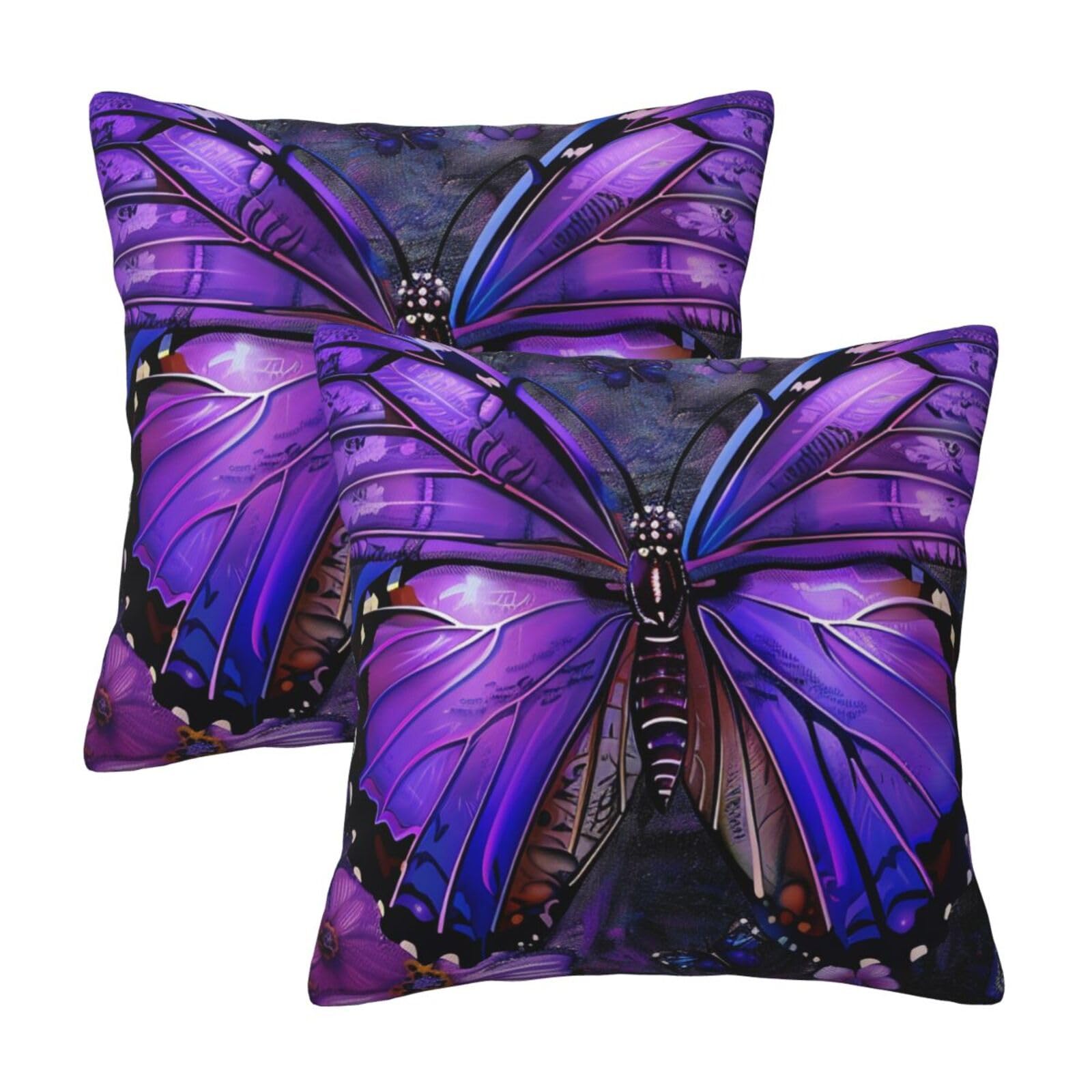 Butterfly 1 Throw Pillow Cases 2 Pack Square Pillowcases Soft Pillow Protectors for Couch Livingroom Sofa Bed Office Car,45x45 CM