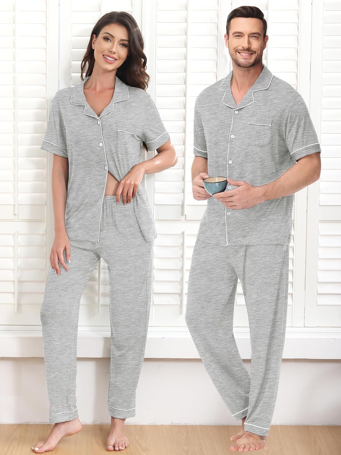 Womens Modal Pajama Set 2 Piece Soft Lounge Set Short Sleeve Button Up Pajama Comfy Pj Pants With Pockets S-3XL - Image 6