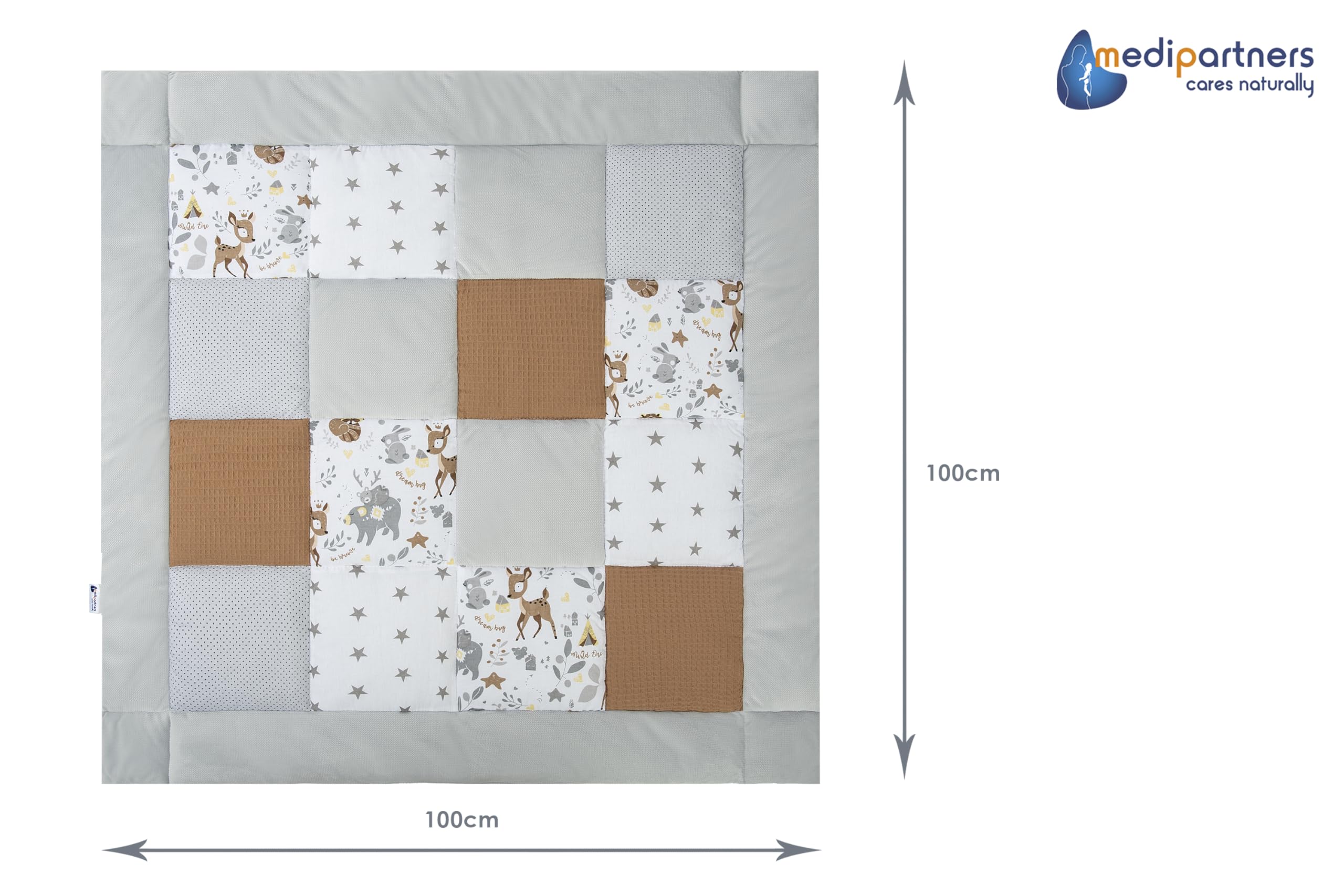 Medi Partners Coperta per neonati 100% cotone 100x100cm multifunzionale Morbido spesso Tappetino da gioco Inserto per box
