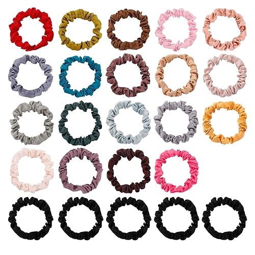 Coleteros de satén de seda para mujeres y niñas, pequeños y lindos lazos para el cabello rizado y fino, para coleta de caballo (24 unidades)