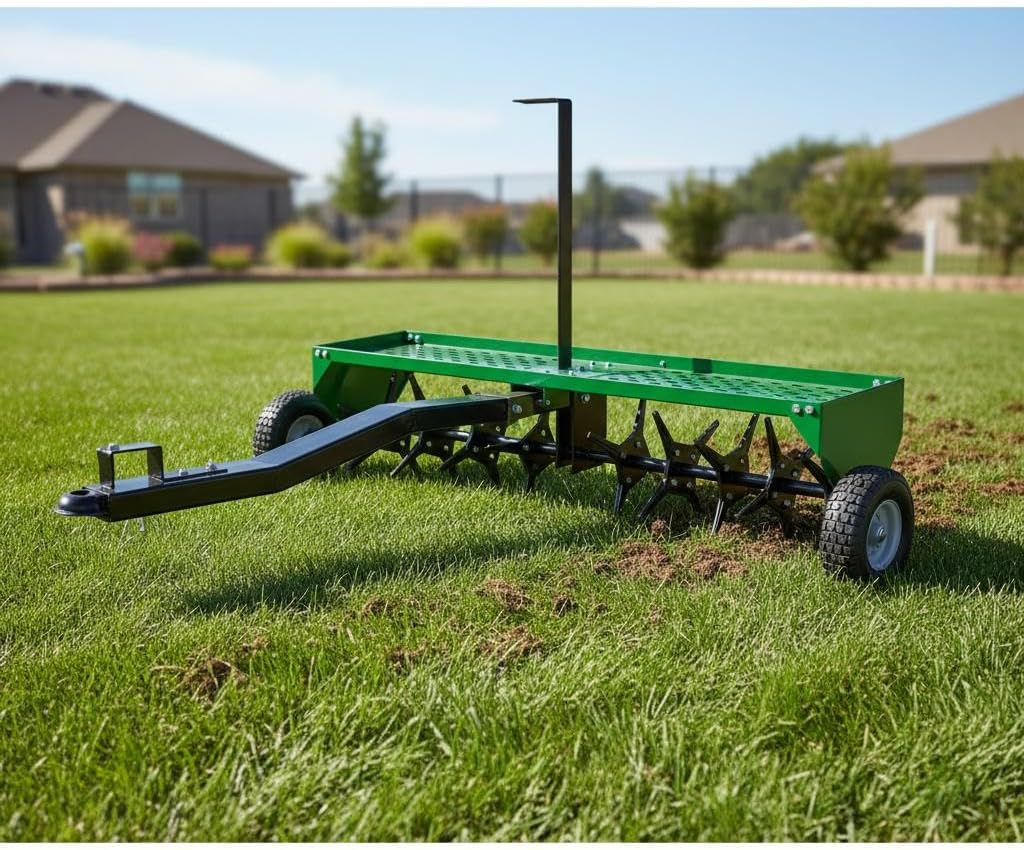  40-Inch Tow Behind Plug Aerator,Pull Behind Aerator with Durable Steel Tines Lawn & Tray and Pneumatic Tires Tow Behind Spike Aerator for Lawn, Farm,Planting thumbnail