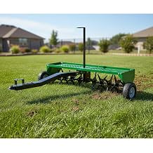 Garvee 48-Inch Tow Behind Plug Aerator,Pull Behind Aerator with Durable Steel Tines Lawn & Tray and Pneumatic Tires Tow Behind Spike Aerator for Lawn, Farm,Planting,Green