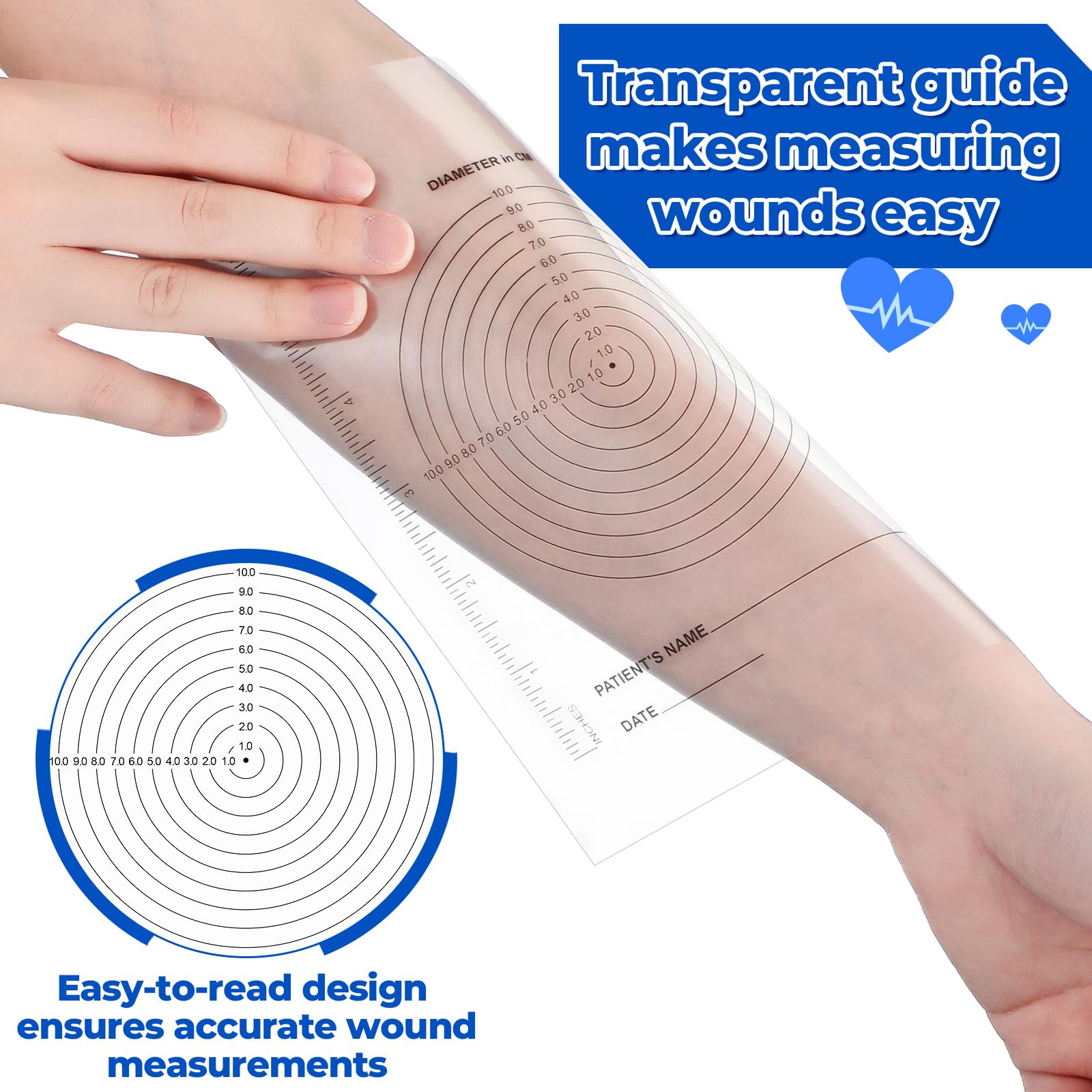 Motiskyy Paquete de 300 herramientas de medición de heridas, guía de diana, regla médica, guía de medición de heridas suave y flexible para enfermeras y pacientes