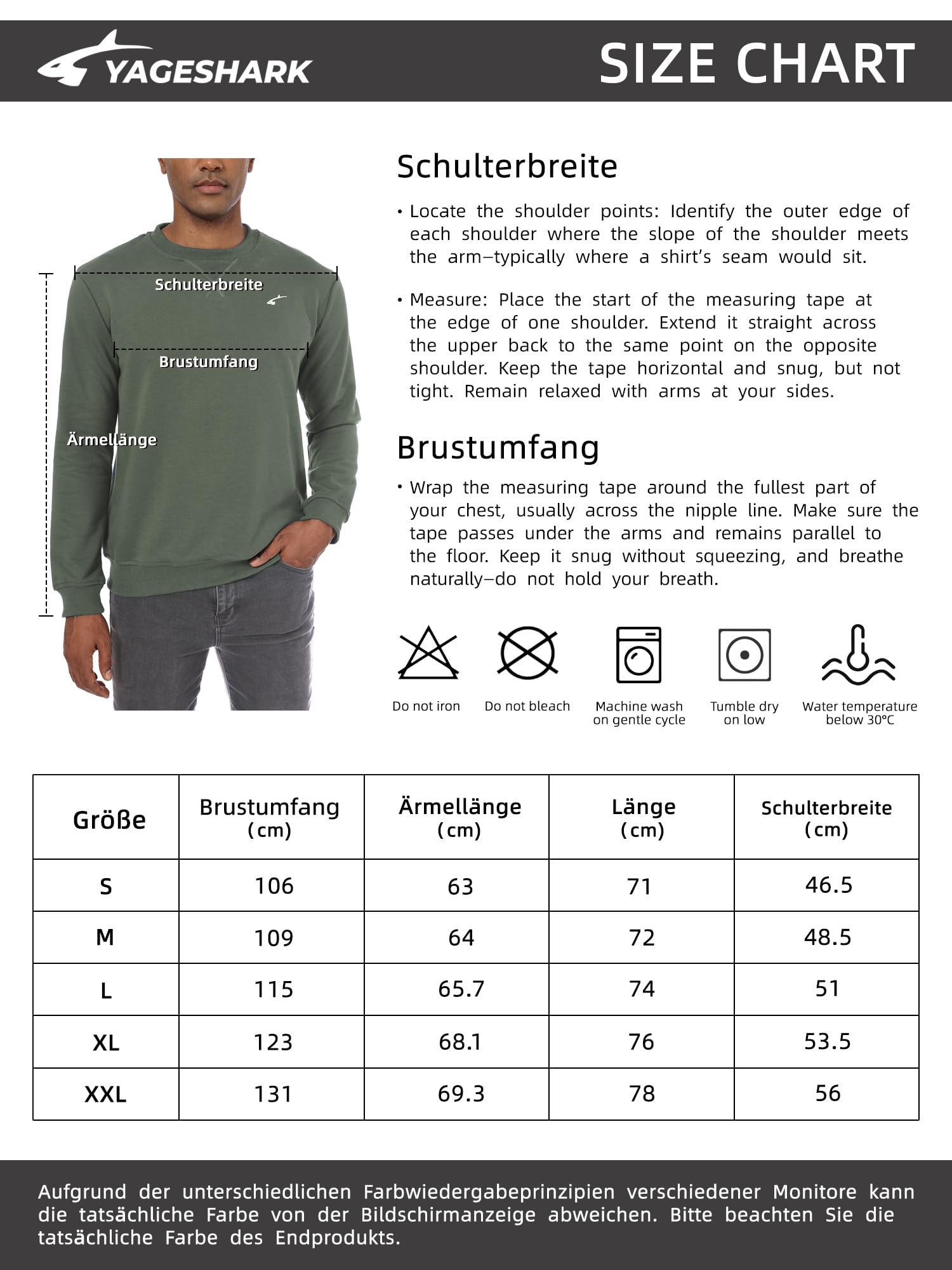 Yageshark Sweat-shirt à manches longues et col rond pour homme