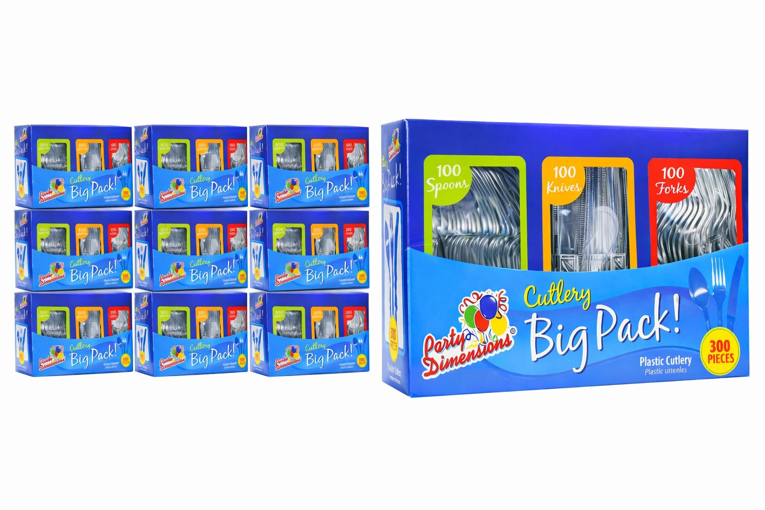 Party Dimensions 3000 Count Plastic Cutlery Combo Case, Disposable Clear Plastic Silverware Utensils Set, 1000 Forks, 1000 Spoons, 1000 Knives