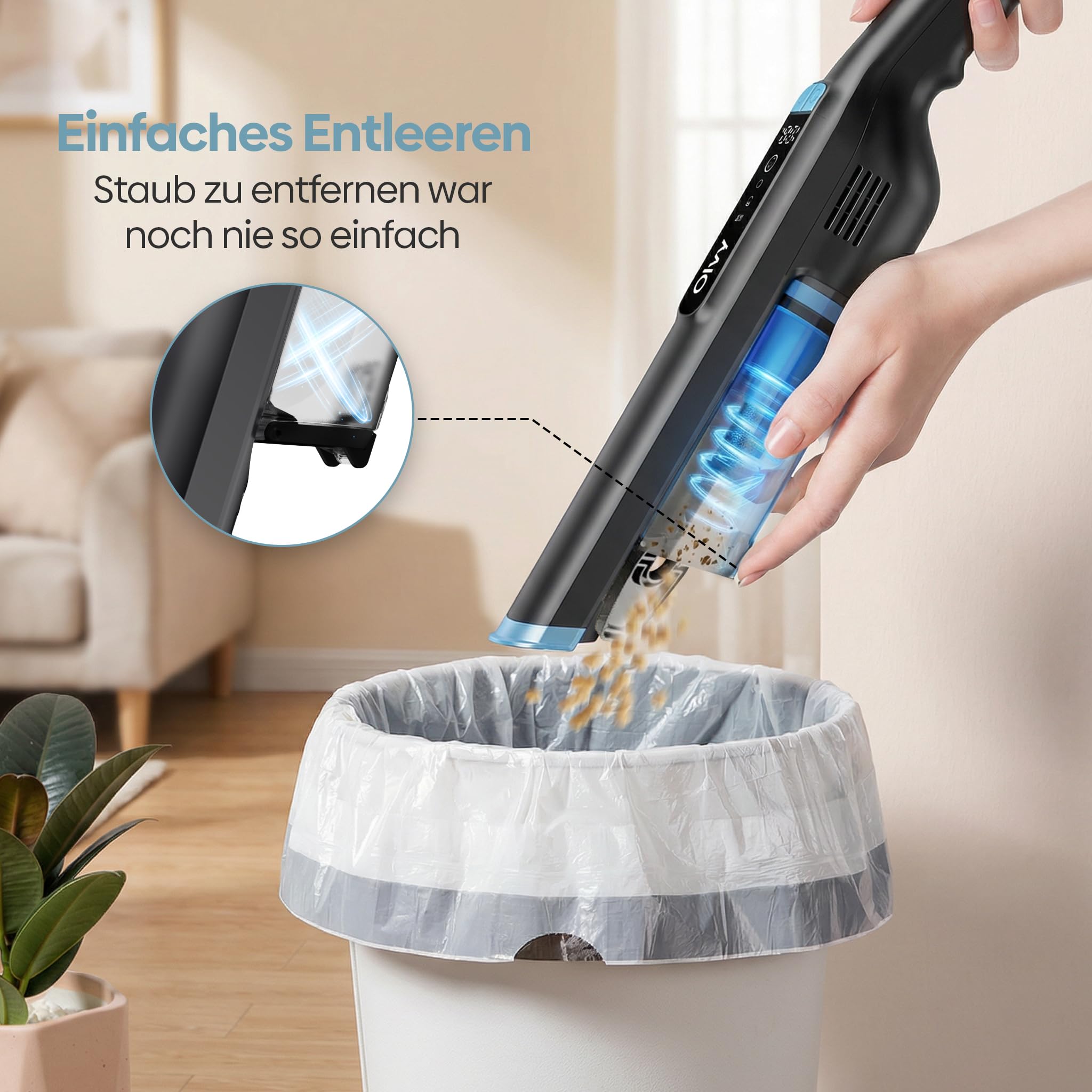 Olvy HC32 PRO Handstaubsauger Kabellos – 250 W, 22 kPa Starke Saugleistung, 3 Saugstufen, bis zu 35 Min Laufzeit, LCD-Display, HEPA-Filter, Autostaubsauger mit Zubehör für Haus & Auto