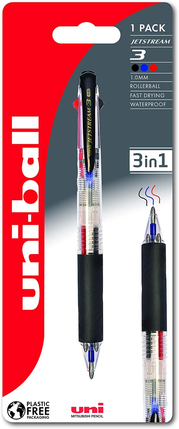 SXE3-400 Jetstream 3 Ballpoint Gel Pen. Premium 1mm Medium Tip. 3 in 1 Black, Blue and Red Ink Rollerball. Extremely Smooth Writing Jetstream Ink Dries Instantly For Fast Note Taking