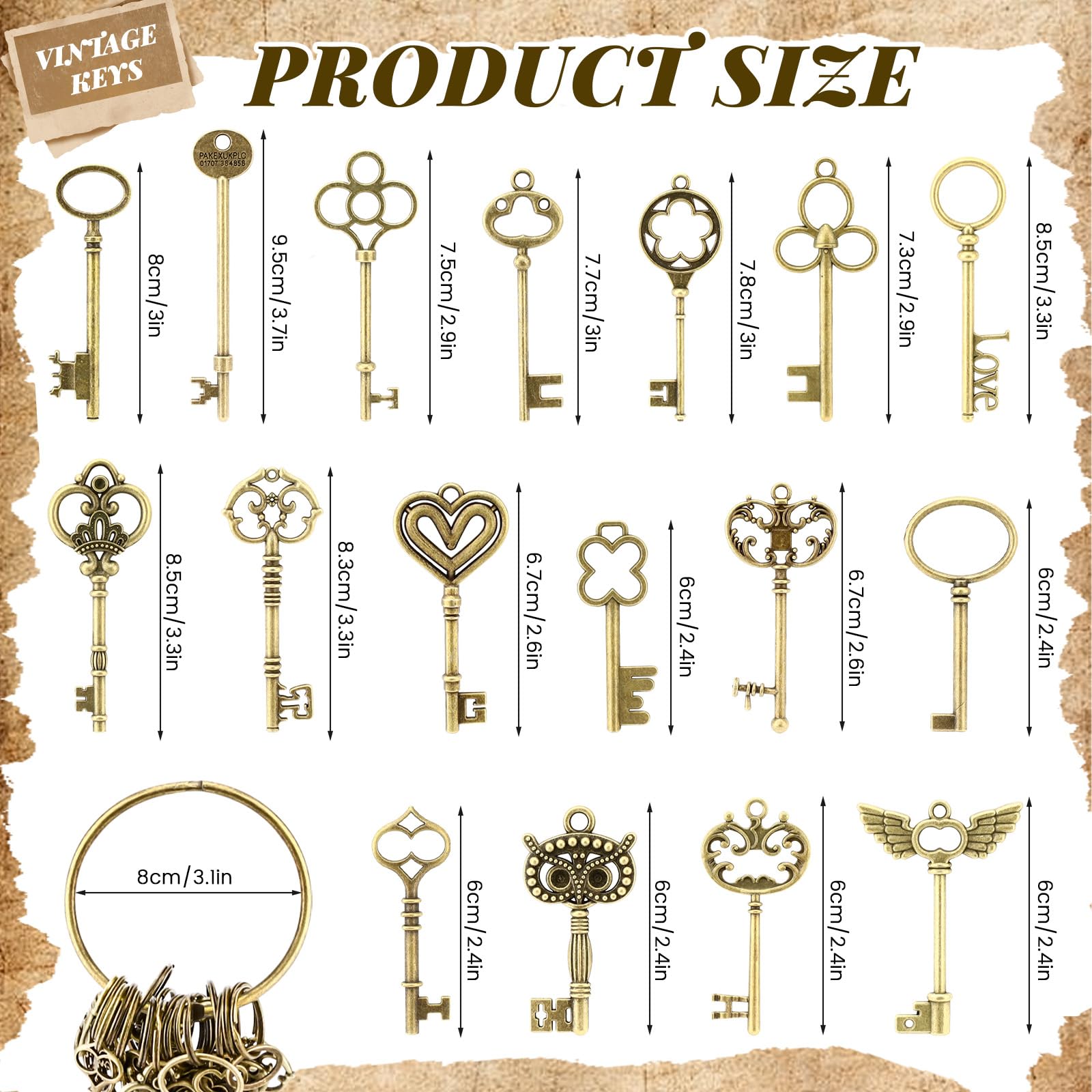 17 Pieces Skeleton Keys Kit for Antique Furniture Skeleton Key Set, Vintage Keys - Image 2