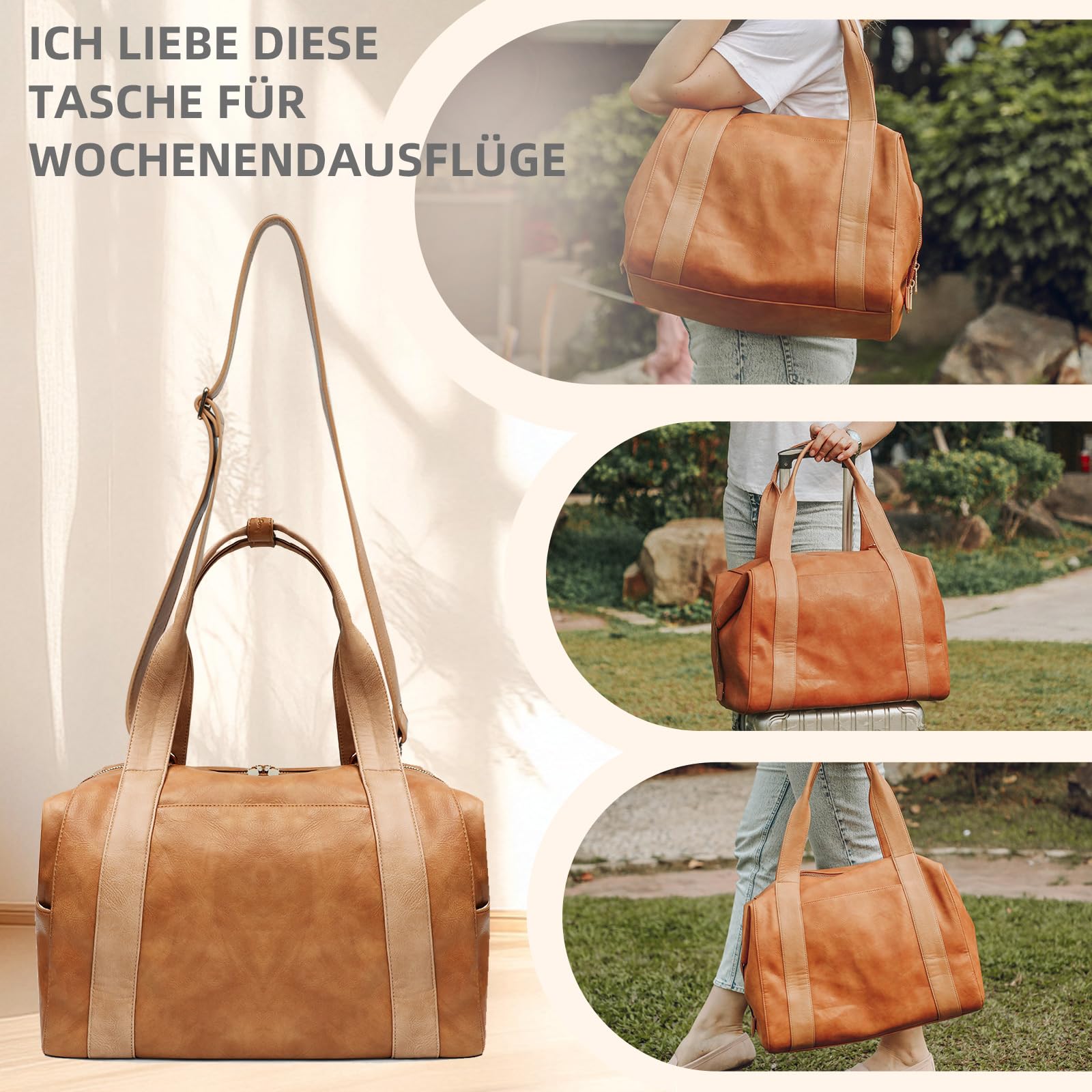MISS FONG Reisetasche Travelite Sporttasche Reisetasche Damen Herren Weekender Große Wickeltasche PU-Leder Wickelrucksack Babytasche Kliniktasche 29L Handgepäcktasche für Reisen Fitness Business-Braun