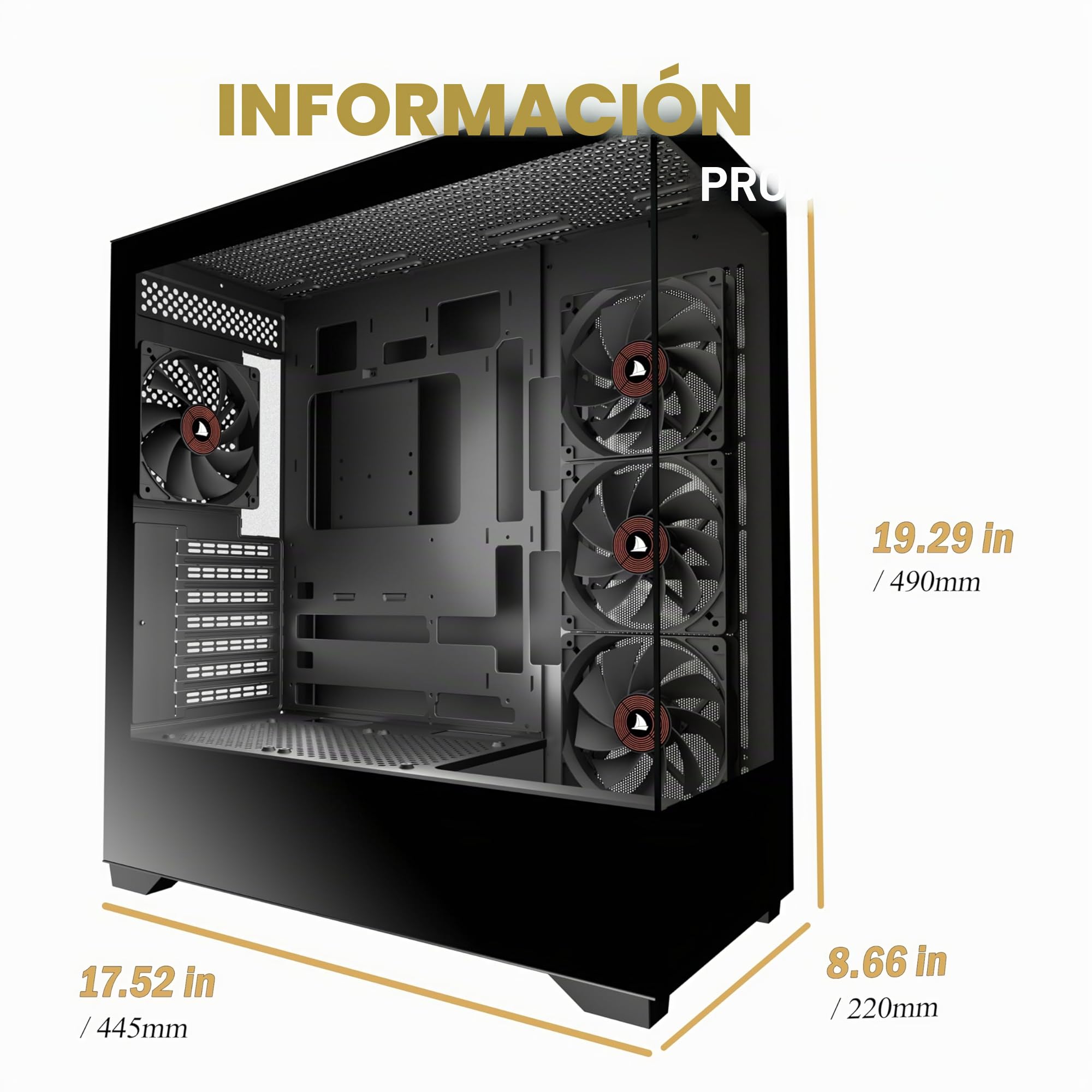 KEDIERS carcasa de ordenador preinstalada 4 × 120 mm, ventilador negro, ATX Mid Tower PC, vista panorámica, panel frontal de cristal templado, negro