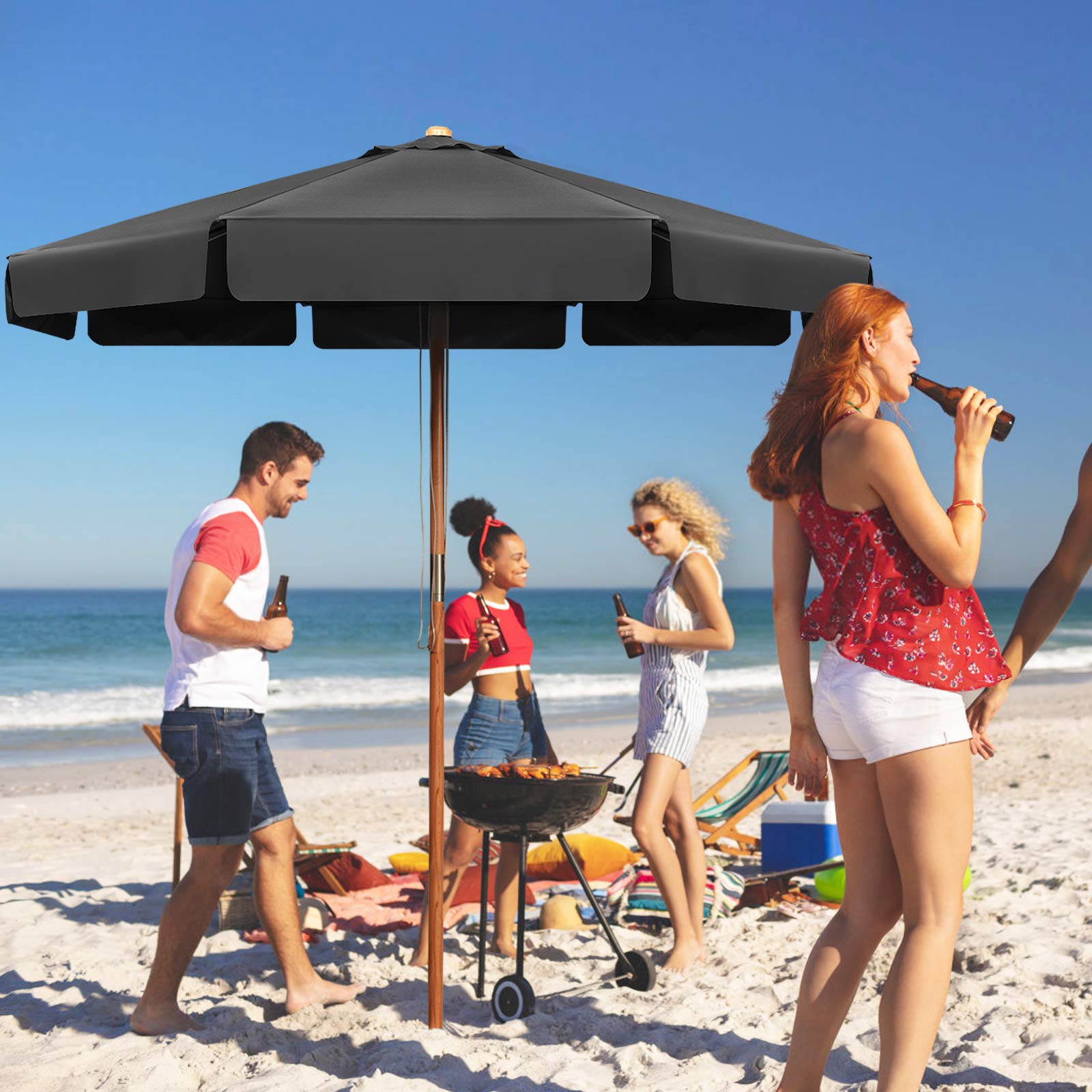 GOPLUS Drewniany parasol przeciwsłoneczny, 300 cm, składany z obu stron o 30°, UV 50+, parasol tarasowy, parasol na balkon, do ogrodu, na balkon, podwórko, szary, Groß