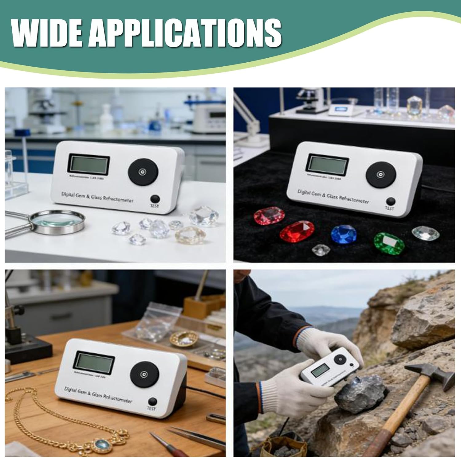 Gemstone Refractometer Tester, Digital Jewelry Tool for Authenticity, Measures Refractive Index 1.300-3.000, Error ±0.005, for Gold, Silver & Diamonds
