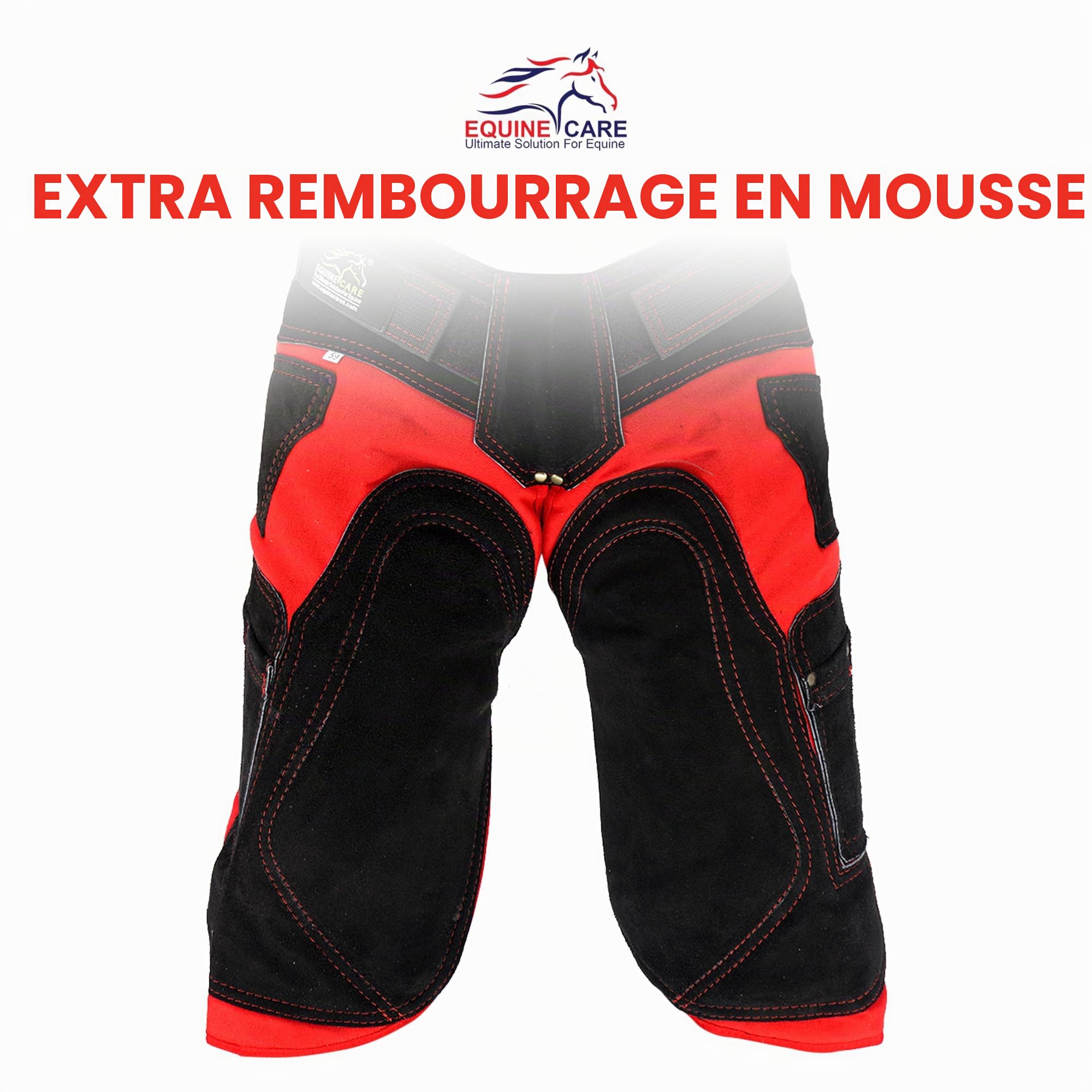 Equine Care Tablier Farrier Chaps en cuir de vache de 2 mm, toile 500 g/m², maille aérée, longueur 63,5 cm, taille réglable (71,1 à 132,1 cm), soutien ergonomique rembourré de mousse pour les cuisses