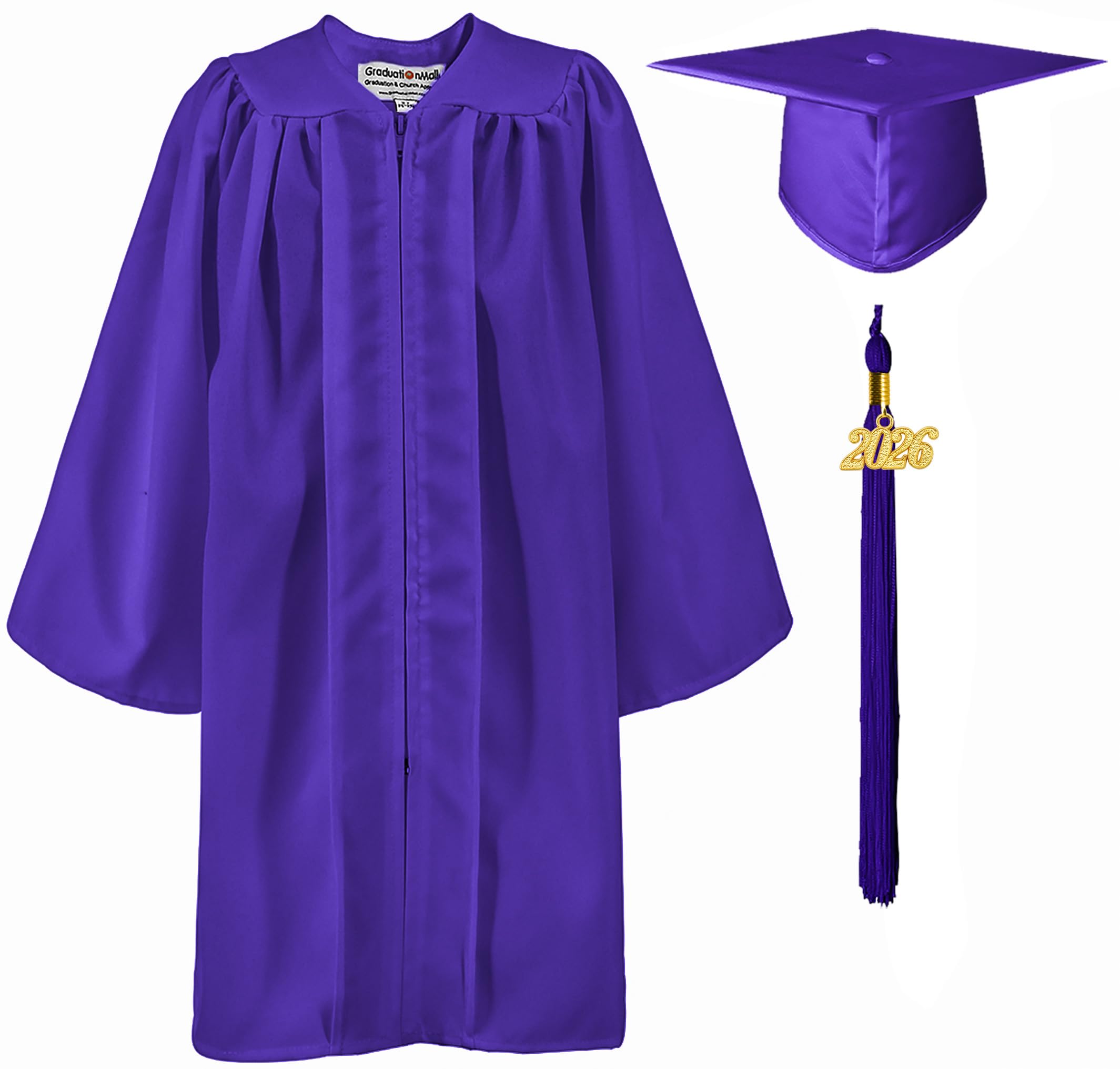 GraduationMall Matte Nursery Graduation Cap and Gown for Kids with 2026 Tassel Kindergarten Preschool Graduation Hat Purple 27(107-114cm)