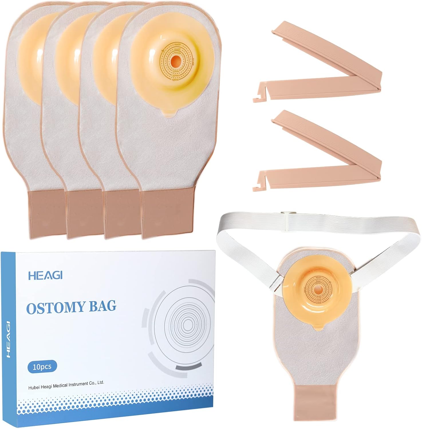Heagimed 10pcs Colostomy Bags, Soft Convex Drainable Stoma Pouch with Elastic Ostomy Belt for