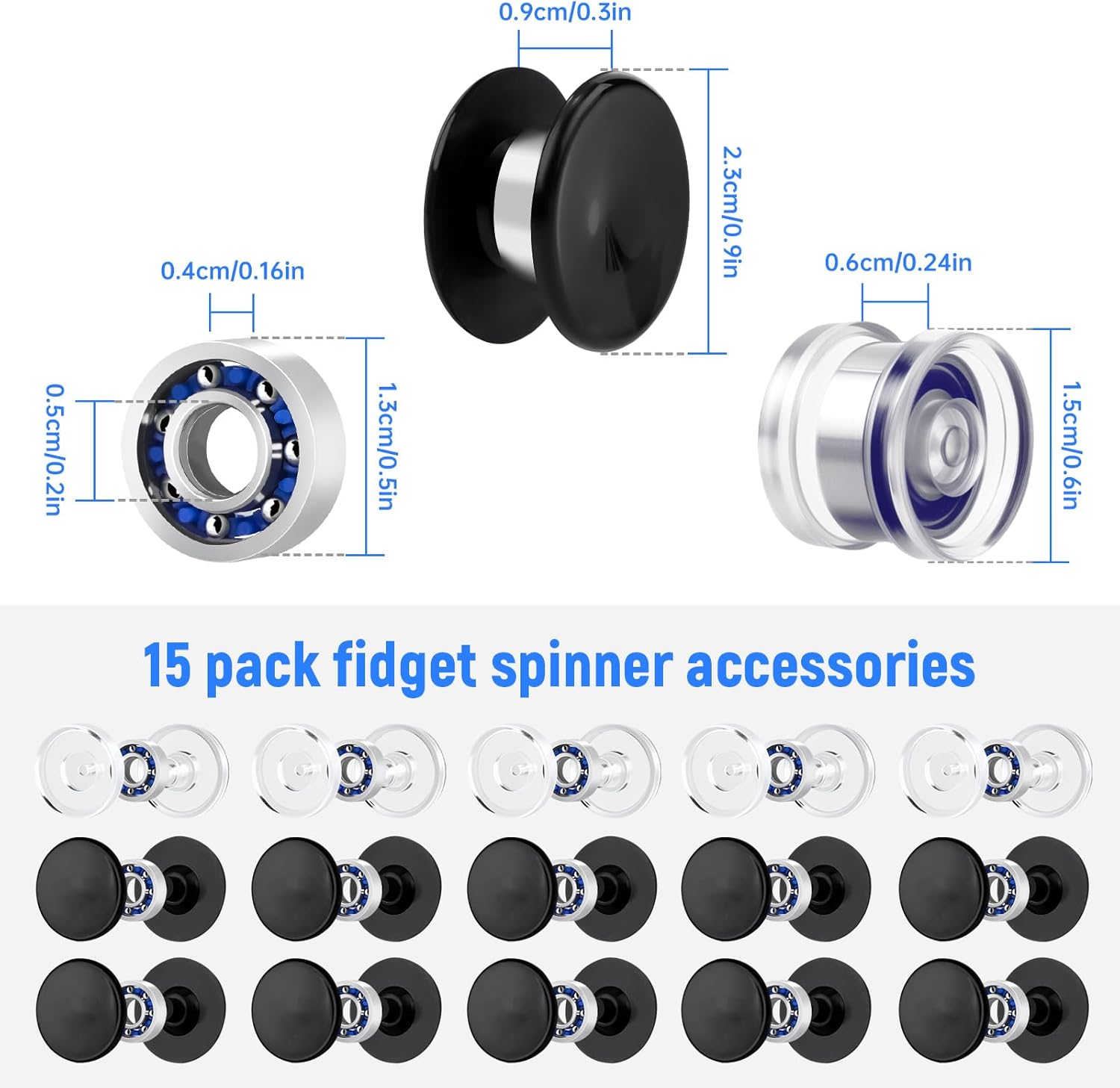 NiArt DIY Epoxy Resin Fidget Spinner Molds Set – 5 Holographic Silicone Casting Molds with Rainbow Texture, 15 Bearings, 15 Pairs Plastic Caps & Organizer Box for Handmade Finger Toys & Craft Projects