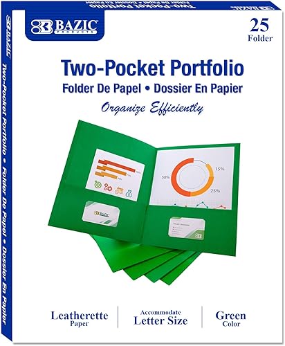 Miniatura 17 de BAZIC Products Carpeta de papel de 2 bolsillos, cartera de cuero sintético de alta calidad, carpetas tamaño carta para organizador de documentos de