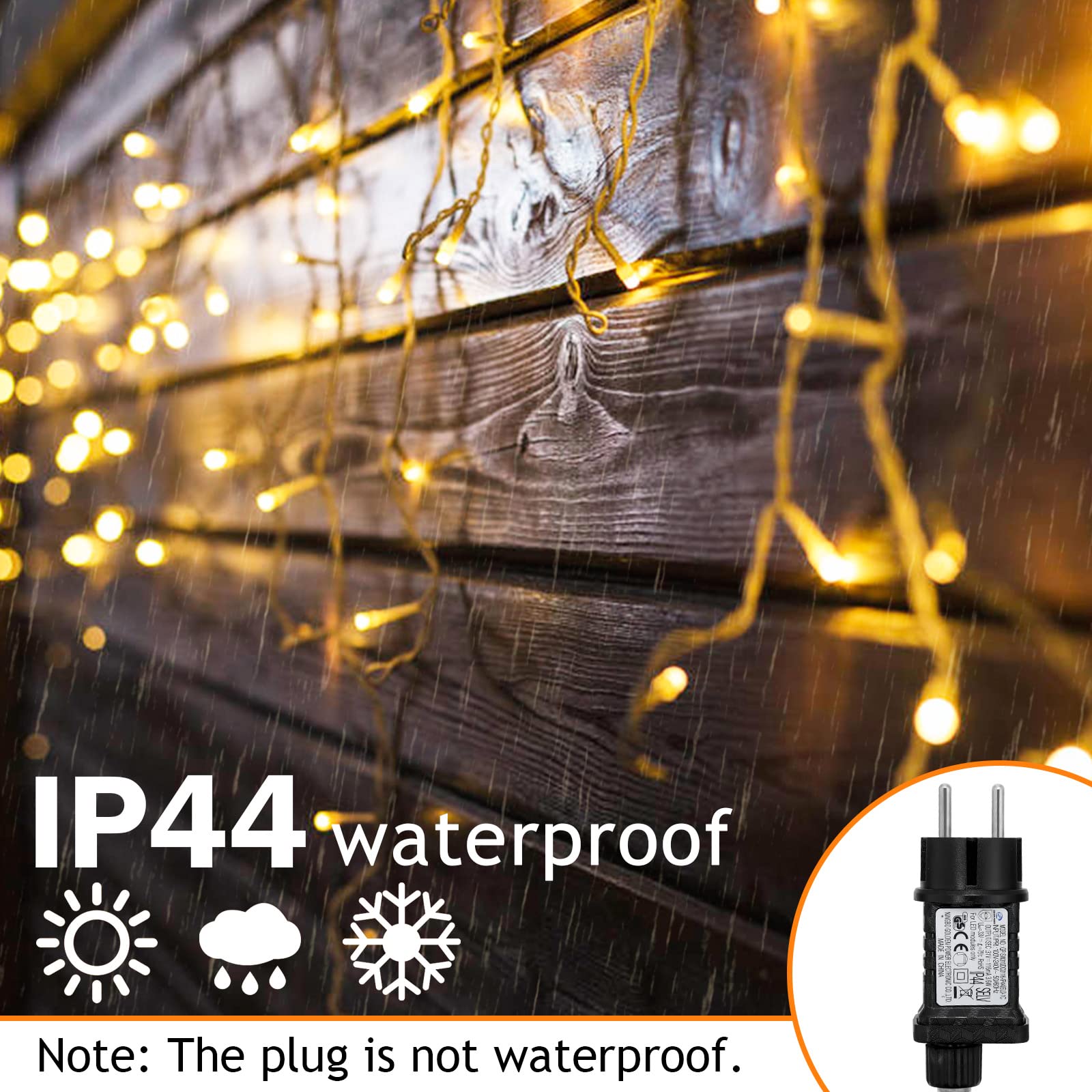Herrselsam Eisregen Lichterkette Außen, 2 Stück 10m 400LED Lichtervorhang mit 8 Modi IP44 Wasserdicht, Lichterkette Strom mit Speicherfunktion, für Innen Außen Weihnachten Party (Warmweiß)