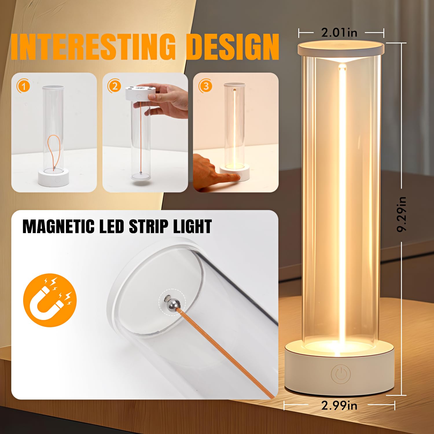 Luz ambiental inalámbrica portátil de color cálido para sala de estar/dormitorio/mesita de cama/estudio/cocina/cena/bar/campamento al aire libre, se puede utilizar en muchas escenas, 3 modos 2