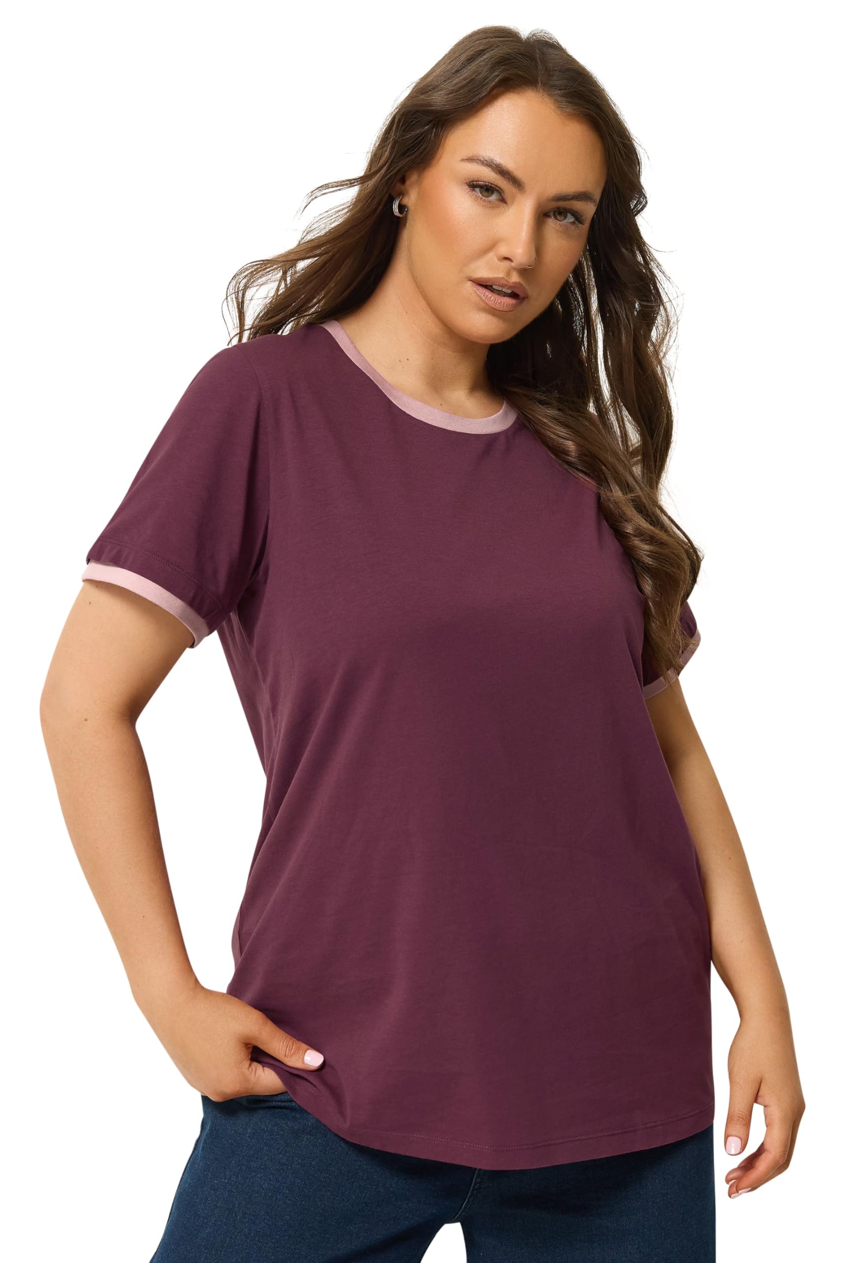 Yours Women's Purple Curve Contrast Trim T-Shirt - Plus Size Curve