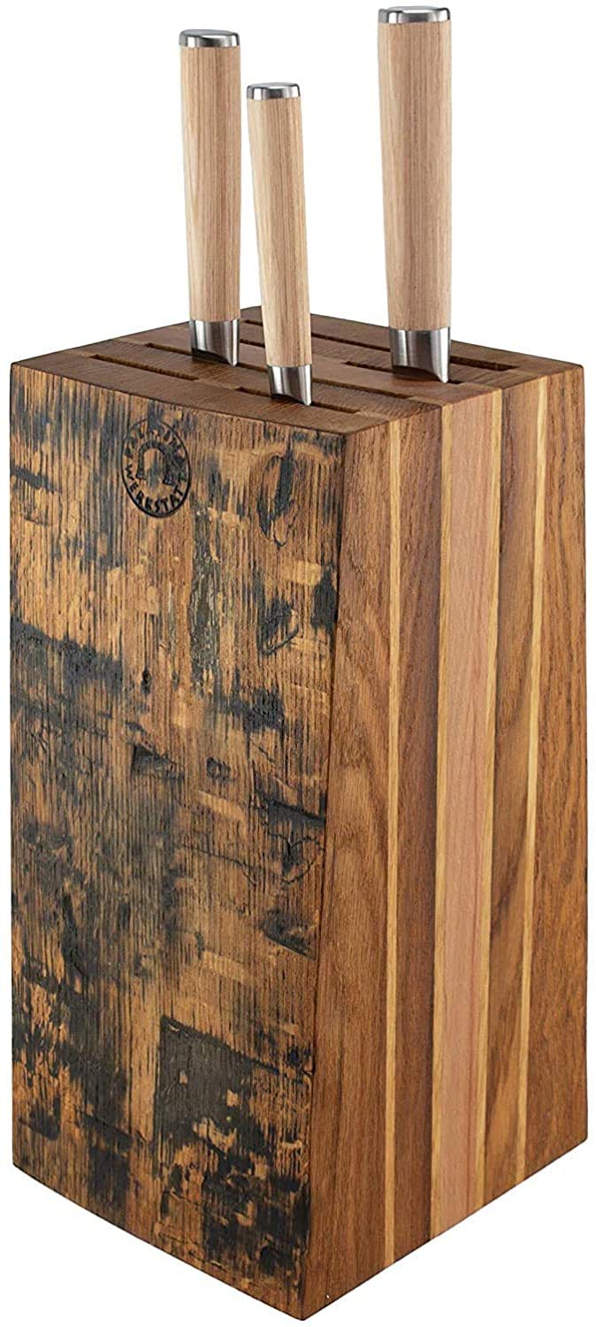 Exclusivo, hecho a mano con soporte de duelas antiguas | + | 5 cuchillos profesionales Kai Shun Classic White Damask | Variante B