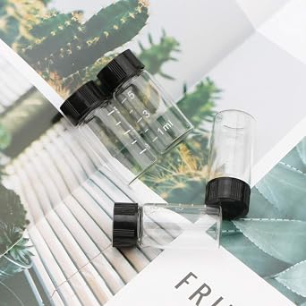 10pcs Mini Clear 5ml Glass Vials with Scale & Black Screw Cap