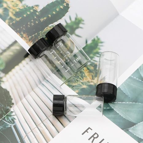 10pcs Mini Clear 5ml Glass Vials with Scale & Black Screw Cap