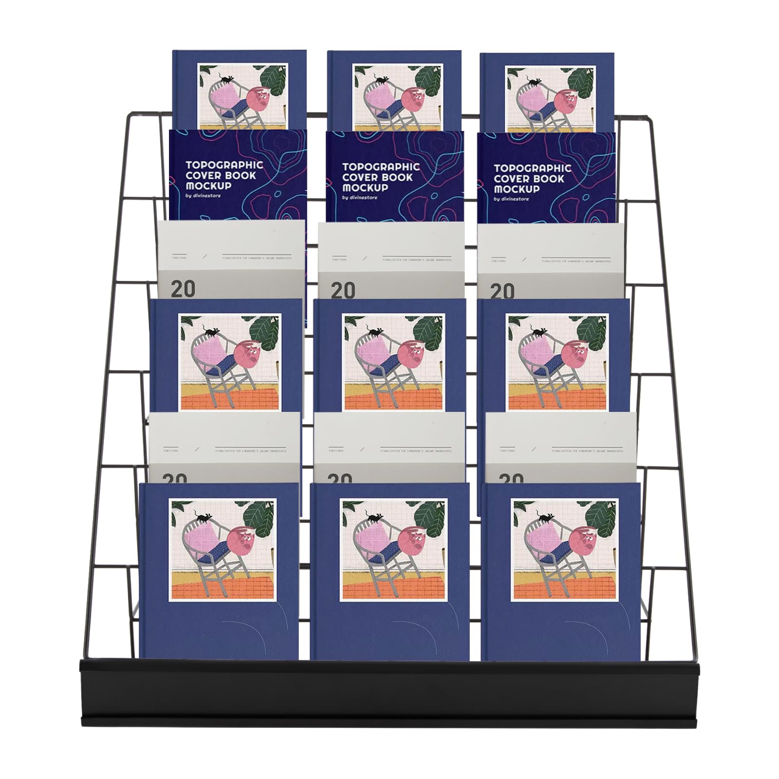 LyeXD 6 Tier Book Display Rack, Comic Book Display Wire Rack Greeting Card Display with Panel Fence, 18
