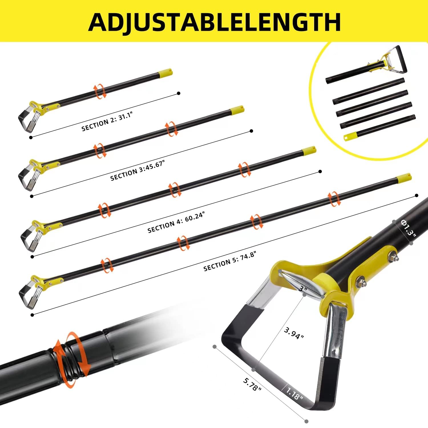 Zappa regolabile a 5 sezioni per diserbo da giardino (max 190 cm)