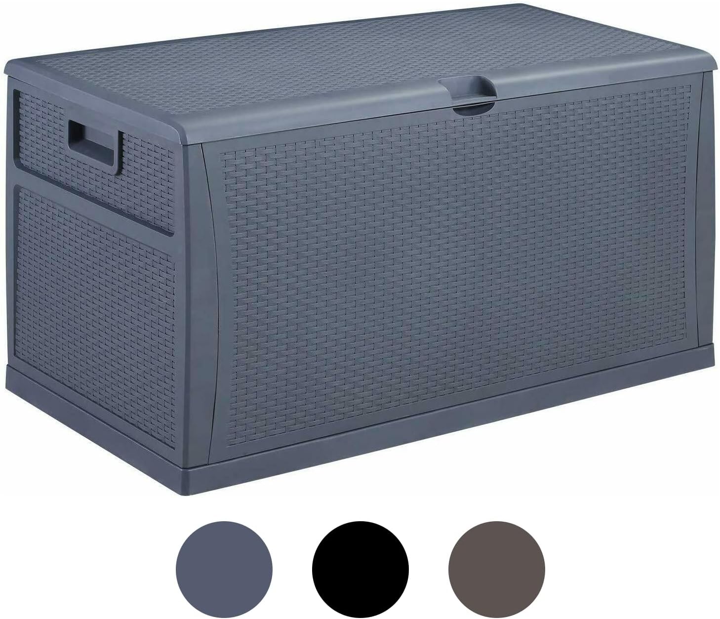 Leisurelife Plastic Deck Box Wicker 120 Gallon, Black Water-resistant Storage Container Outdoor Patio Garden Furniture