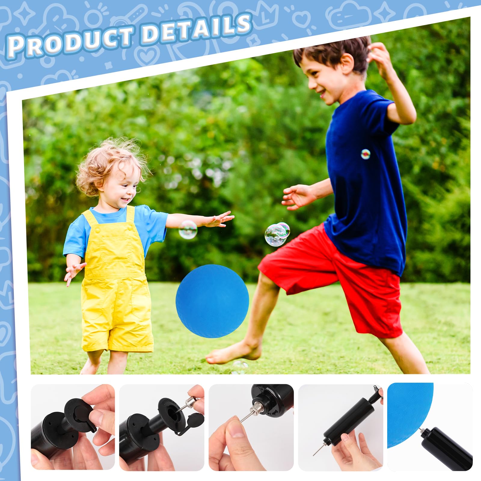 LovesTown 6PCS Playground Balls with Air Pump, 8.5inch Inflatable Dodge Ball Colorful Handball Rubber Kickball for Kids Ball Games - Image 3