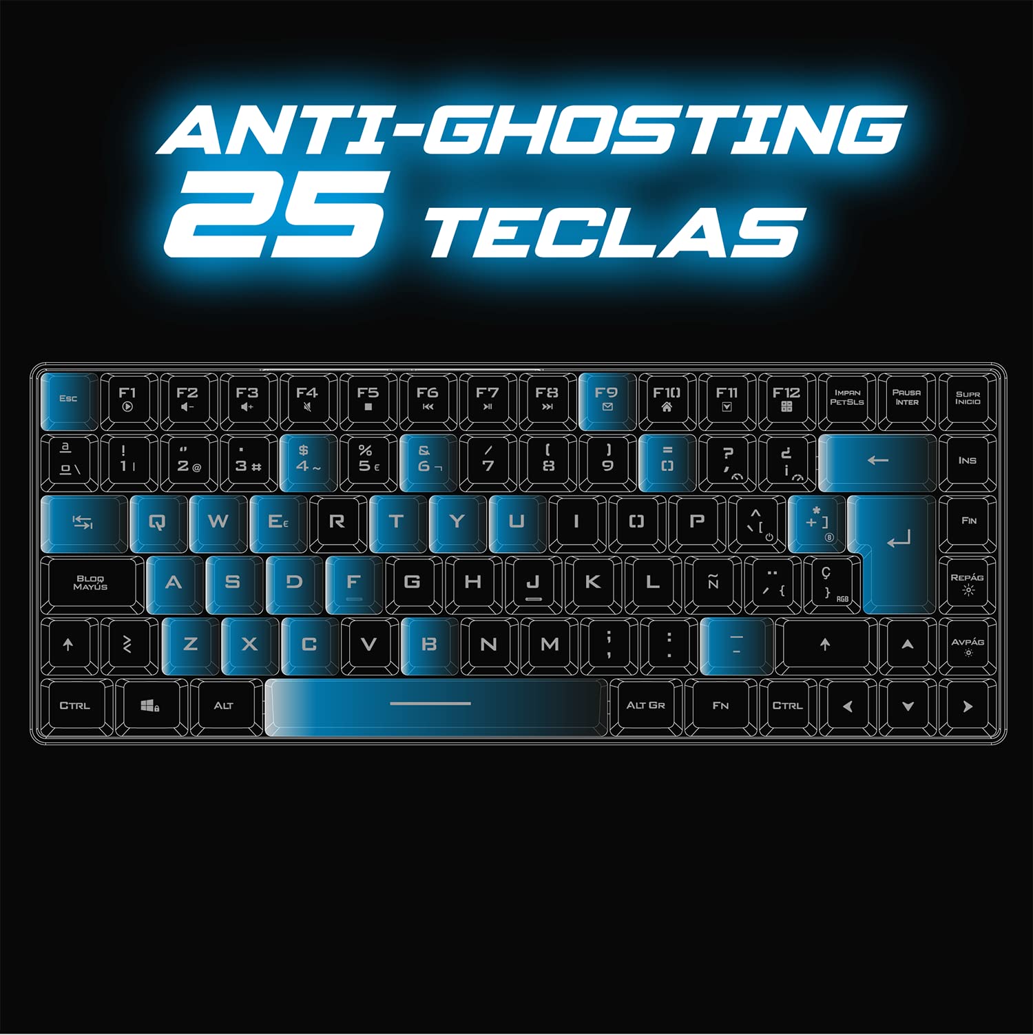 Spirit Of Gamer | Tastiera Gaming Bluetooth Wireless | Layout spagnolo QWERTY | Keyboard TKL Compact 65% | Tasti semi-meccanici inclusi 25 anti-ghosting | Compatibile con PC, telefono e tablet