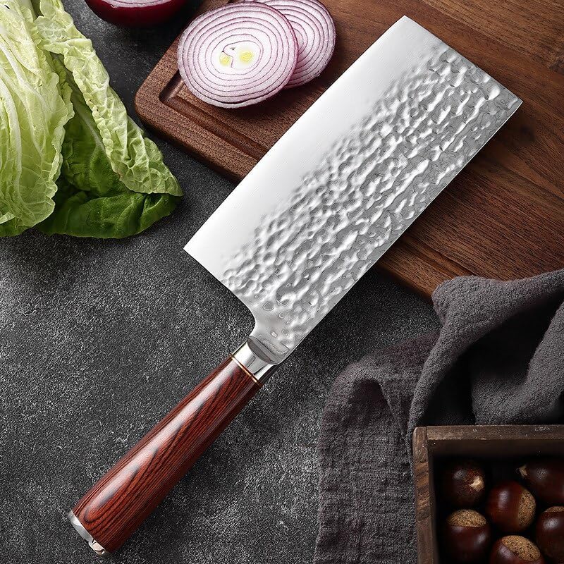 Meat Cleaver Knife, Hand Made Forged Kitchen Knife Chinese Kitchen Knives 5Cr15mov Forged Cooking Knife Stainless Steel Sharp Blade Cleaver