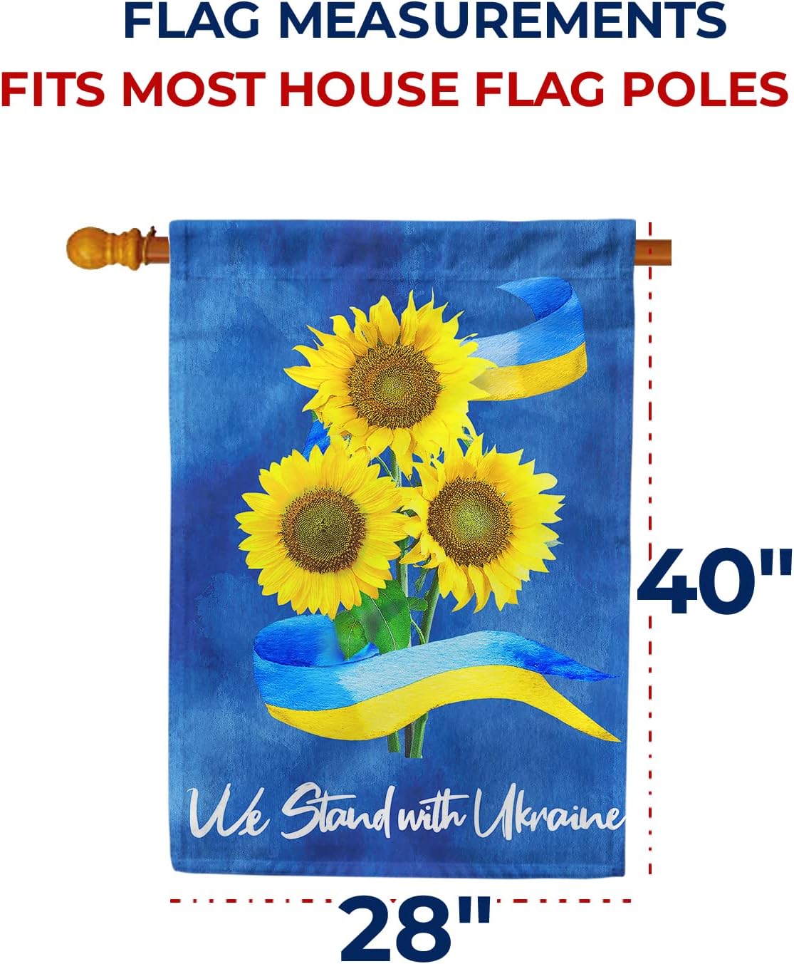 America Forever We Stand with Ukraine Sunflower House Flag 28x40 inch Double Sided Outdoor Yard Decorative Russia Conflict Stop the War Support Blue Yellow National Ukranian Flag